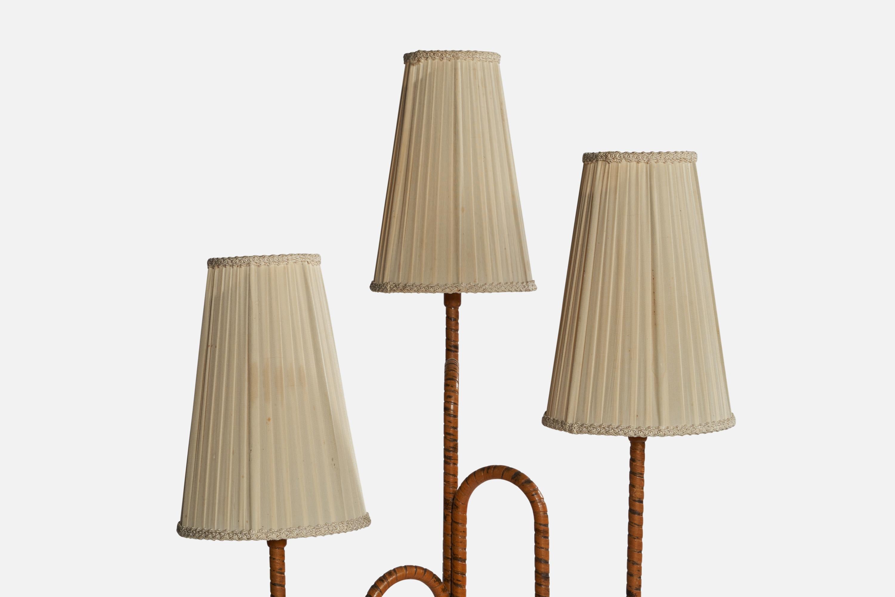 Swedish Designer, Floor Lamp, Elm, Brass, Fabric, Sweden, 1930s In Good Condition For Sale In High Point, NC