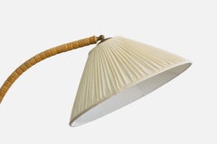 Swedish Designer, Floor Lamp, Elm, Fabric, Brass, Sweden, 1940s
