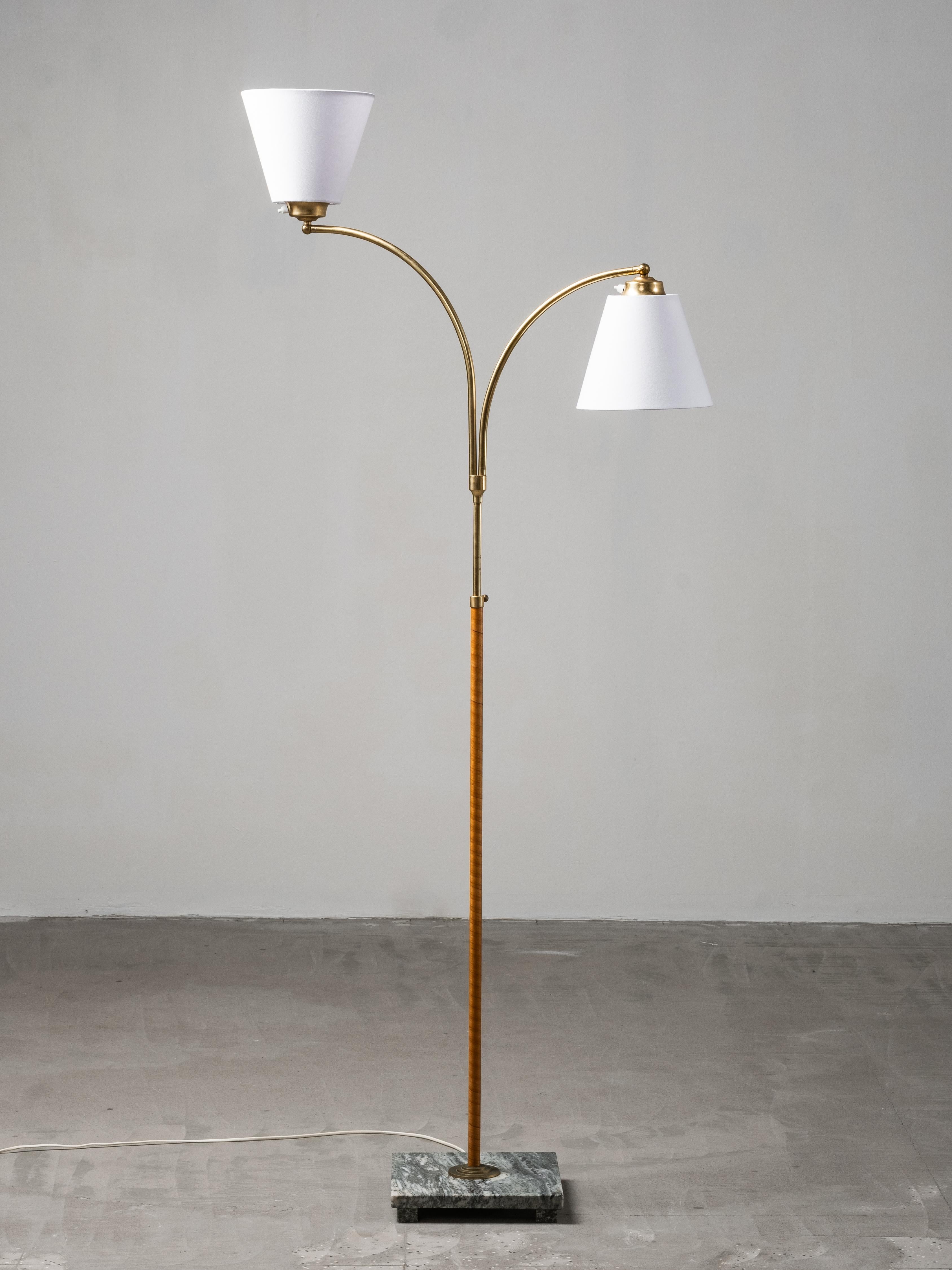 Swedish Designer, Floor Lamp in Brass, Birch and Blue-Grey Marble Base, 1940s For Sale 7