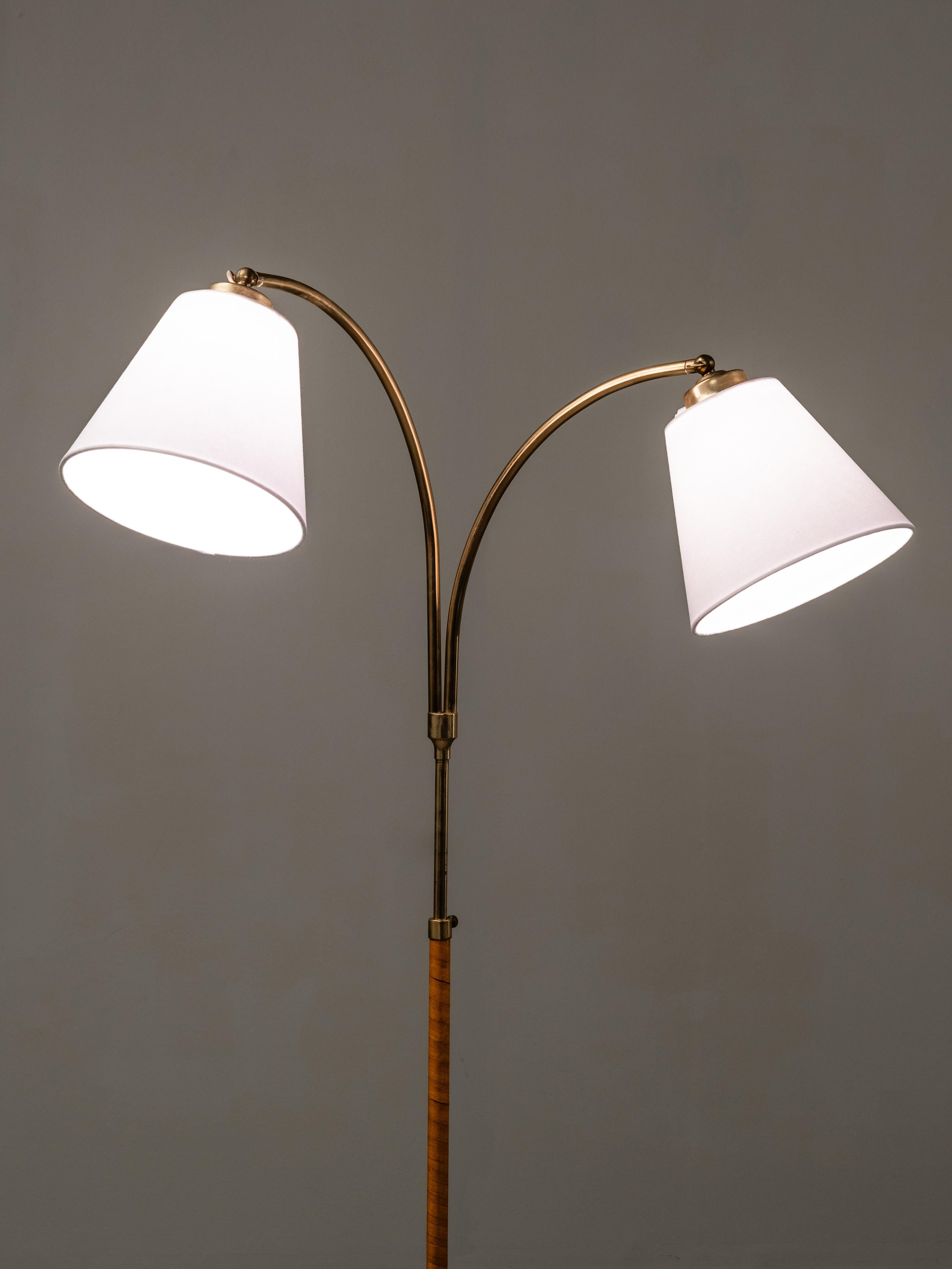 Swedish Designer, Floor Lamp in Brass, Birch and Blue-Grey Marble Base, 1940s For Sale 10