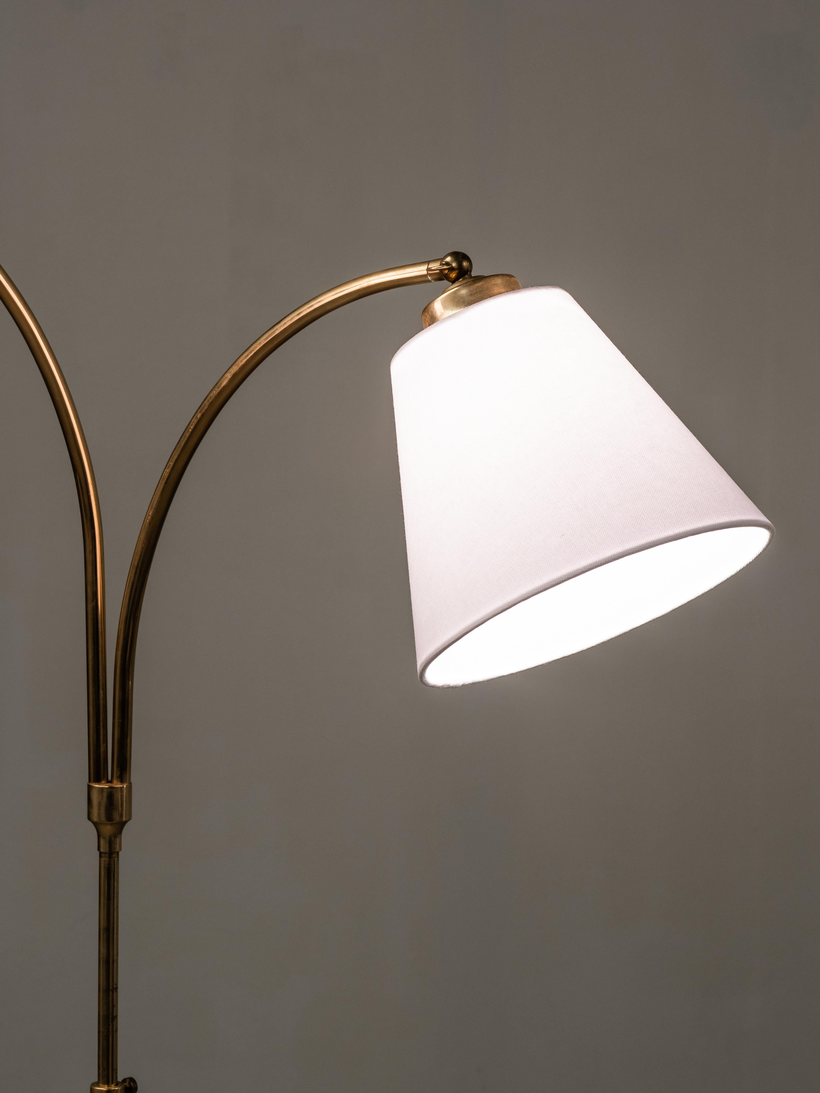 Swedish Designer, Floor Lamp in Brass, Birch and Blue-Grey Marble Base, 1940s For Sale 11