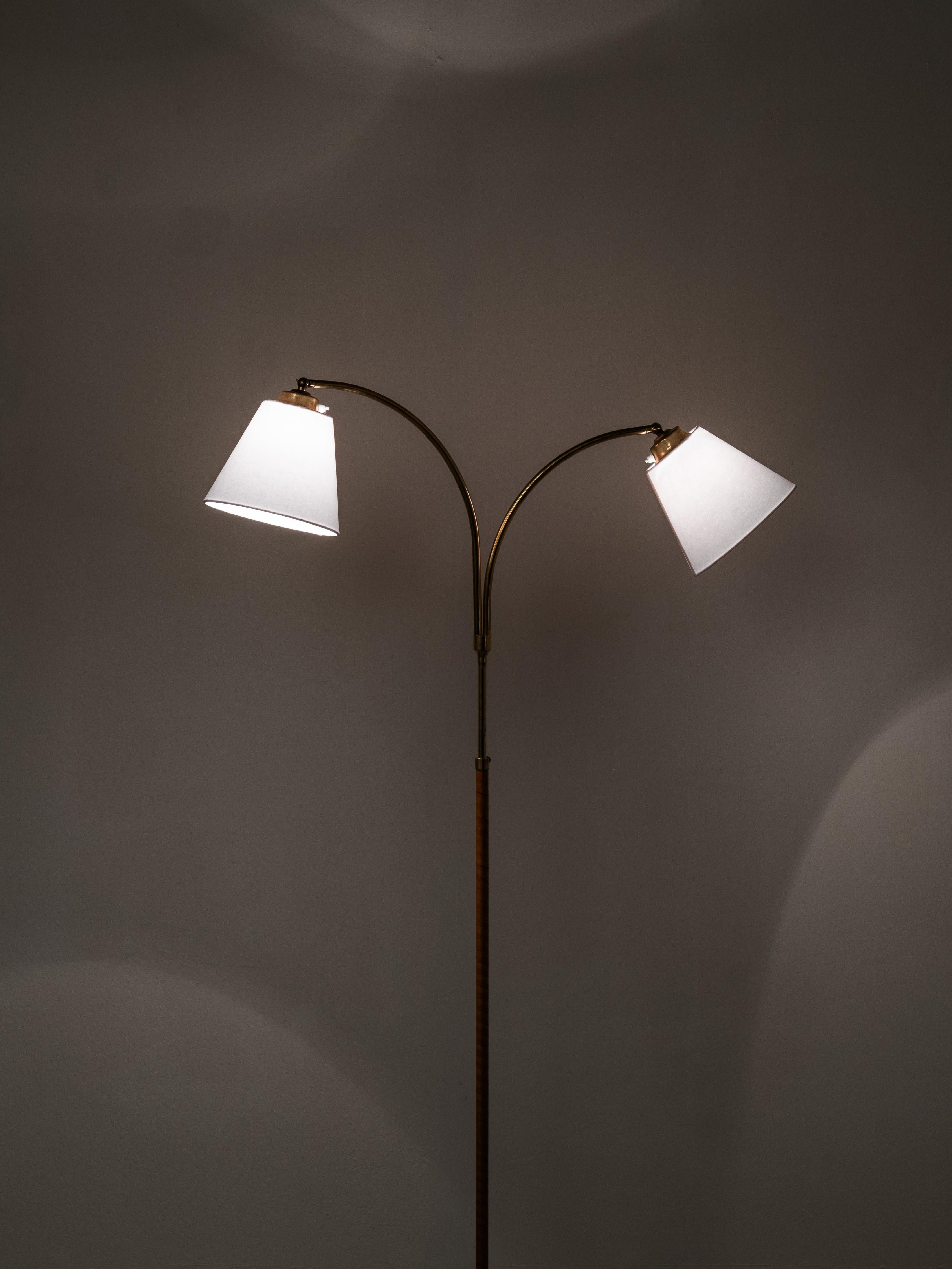 Swedish Designer, Floor Lamp in Brass, Birch and Blue-Grey Marble Base, 1940s For Sale 14