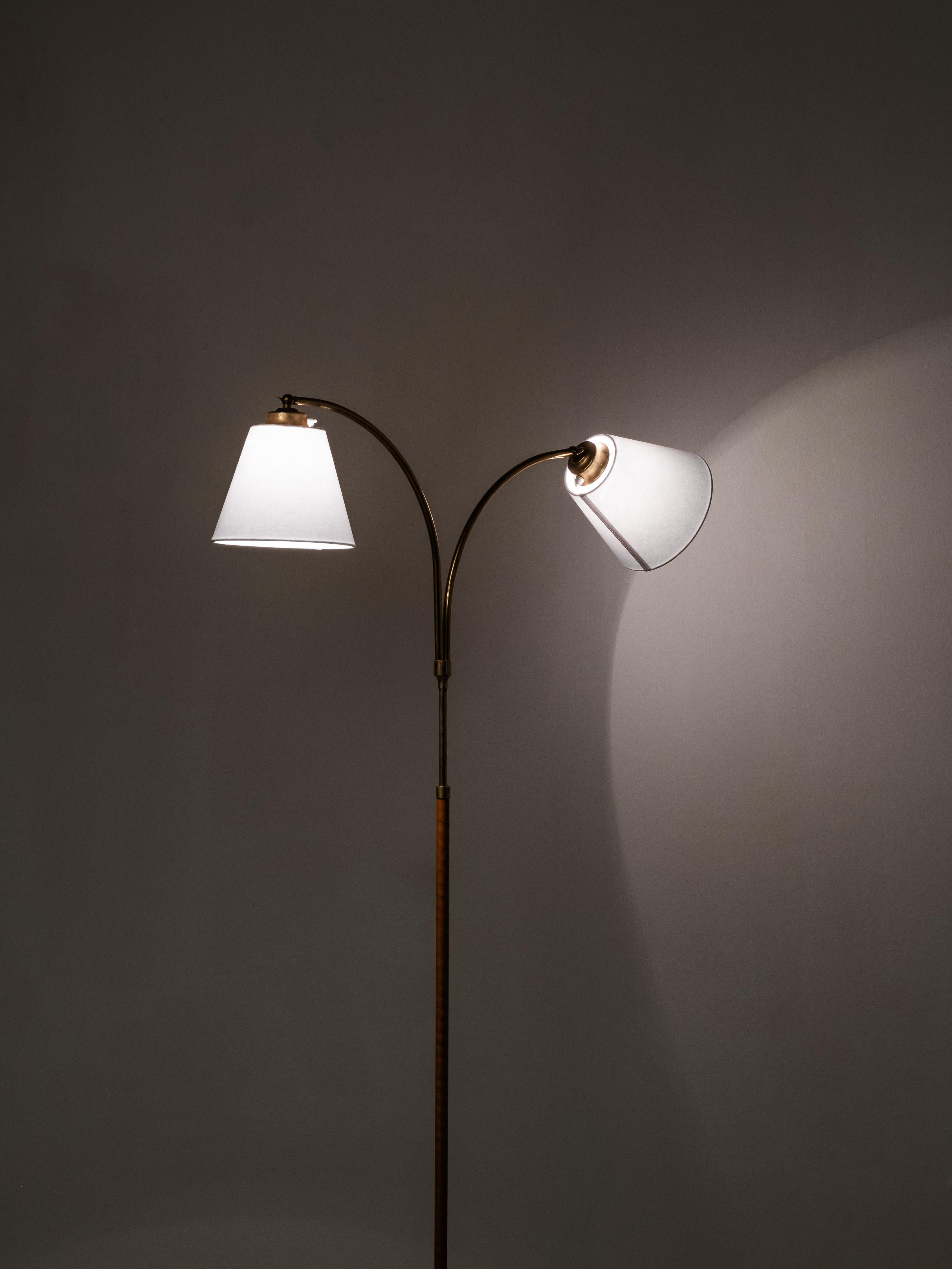 Swedish Designer, Floor Lamp in Brass, Birch and Blue-Grey Marble Base, 1940s For Sale 15