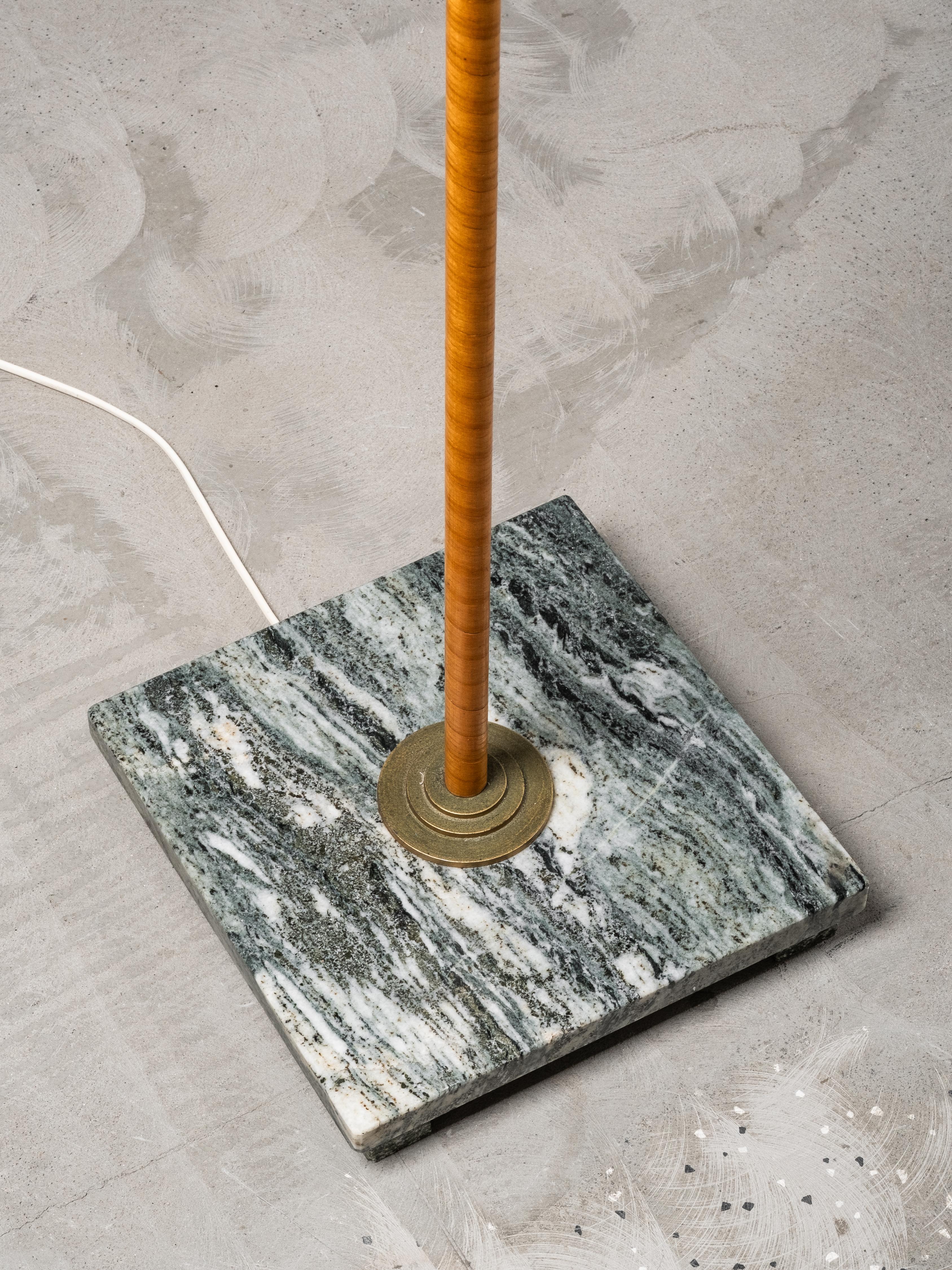 Mid-20th Century Swedish Designer, Floor Lamp in Brass, Birch and Blue-Grey Marble Base, 1940s For Sale
