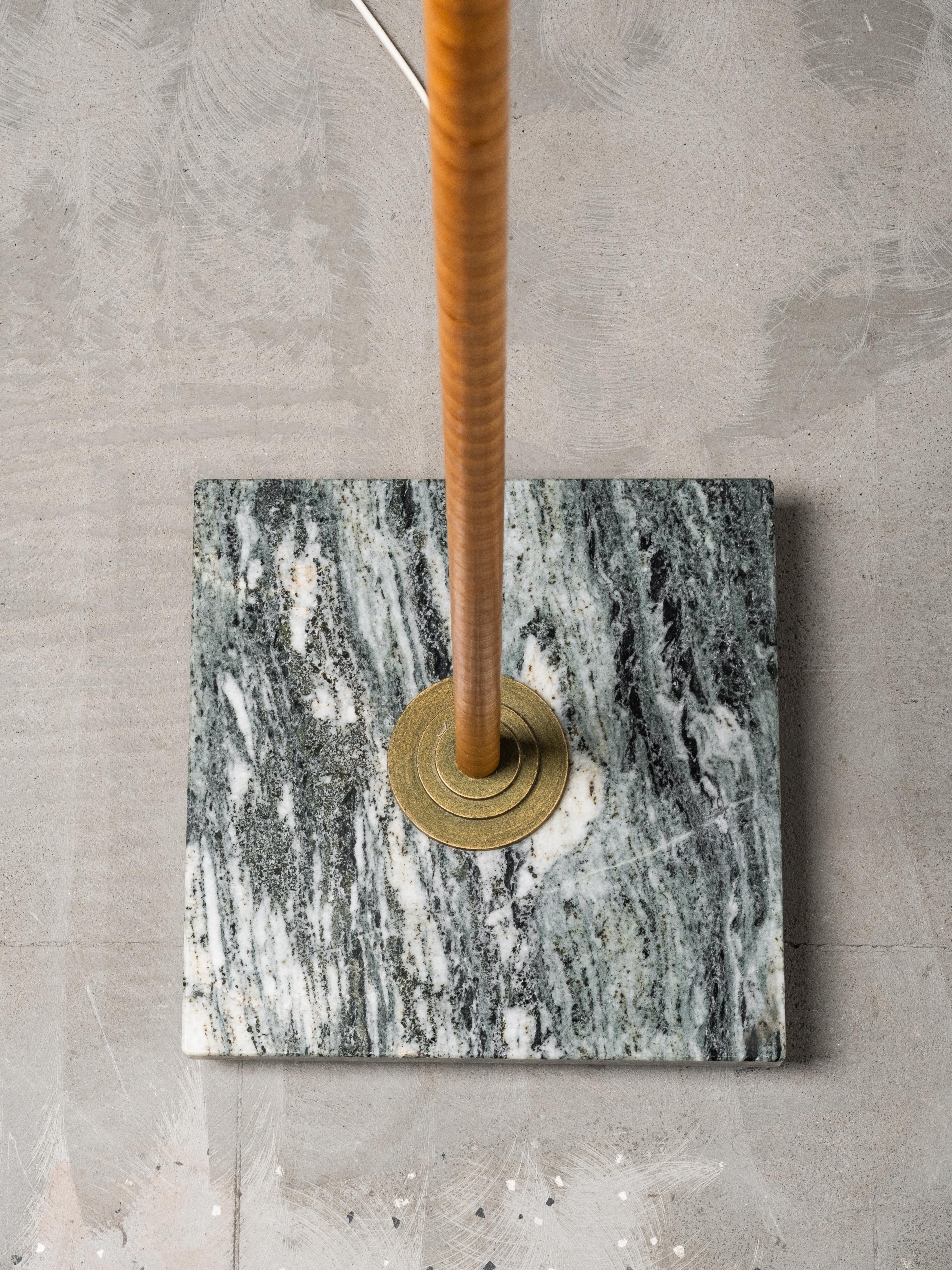 Swedish Designer, Floor Lamp in Brass, Birch and Blue-Grey Marble Base, 1940s For Sale 3