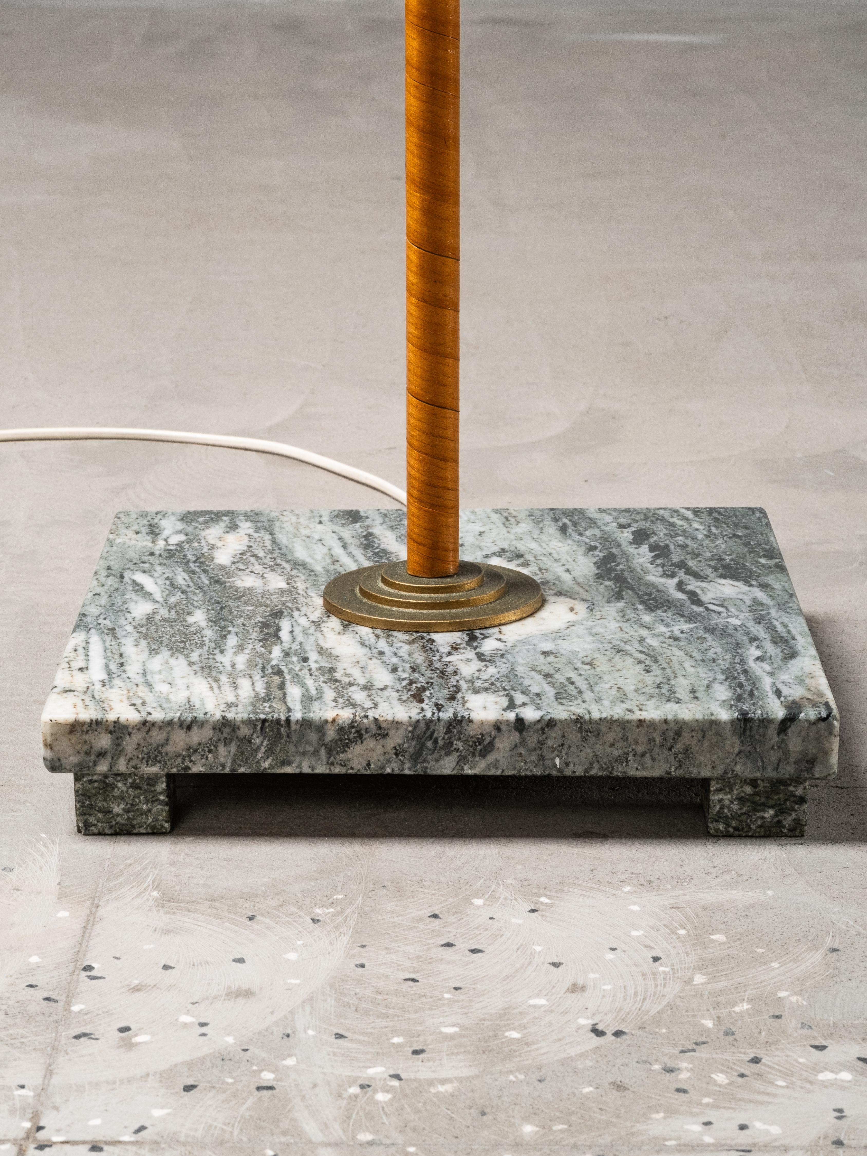 Swedish Designer, Floor Lamp in Brass, Birch and Blue-Grey Marble Base, 1940s For Sale 4