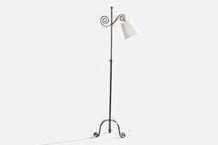 Schwedische Designerin, Stehlampe, Eisen, Messing, Stoff, Schweden, 1940er Jahre