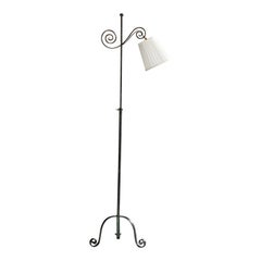 Lampada da terra di design svedese, ferro, ottone, tessuto, Svezia, anni '40