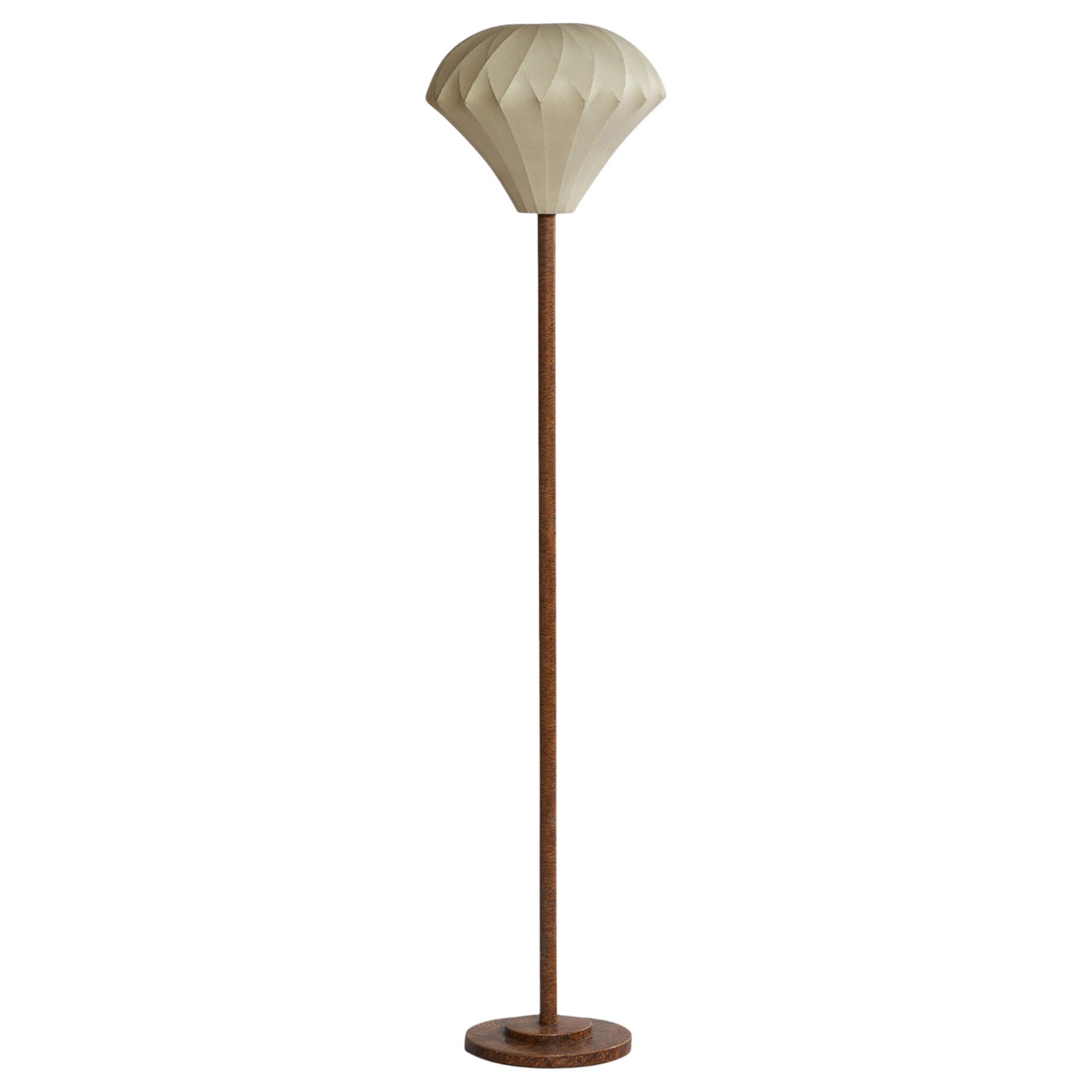 Swedish Designer, Floor Lamp, Iron, Fabric, Sweden, 1930s