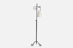 Swedish Designer, Floor Lamp, Iron, Fabric, Sweden, 1940s