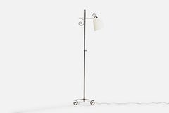 Swedish Designer, Floor Lamp, Iron, Fabric, Sweden, 1940s
