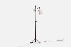 Swedish Designer, Floor Lamp, Iron, Fabric, Sweden, 1940s