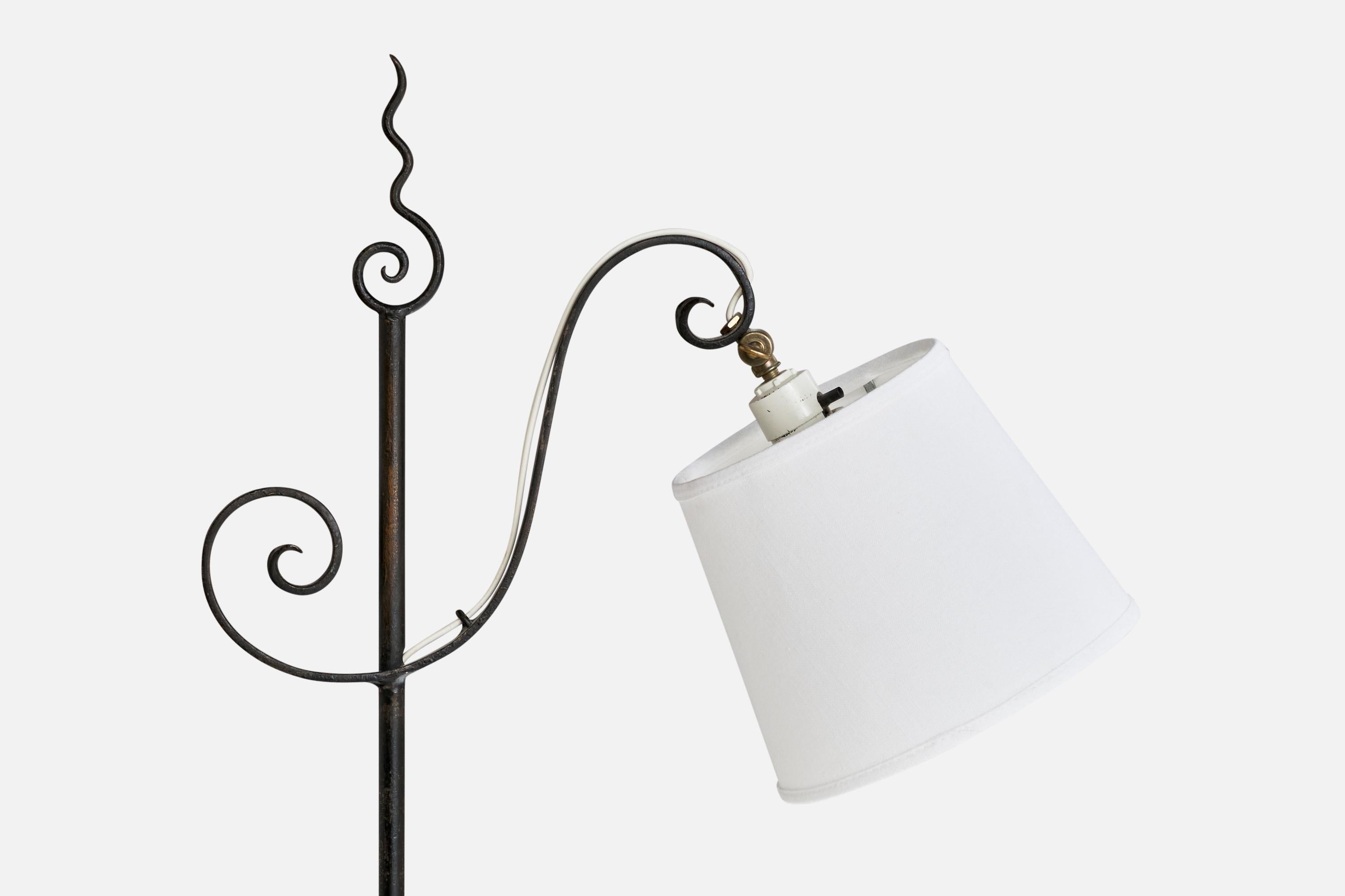 Scandinavian Modern Swedish Designer, Floor Lamp, Iron, Fabric, Sweden, 1940s For Sale
