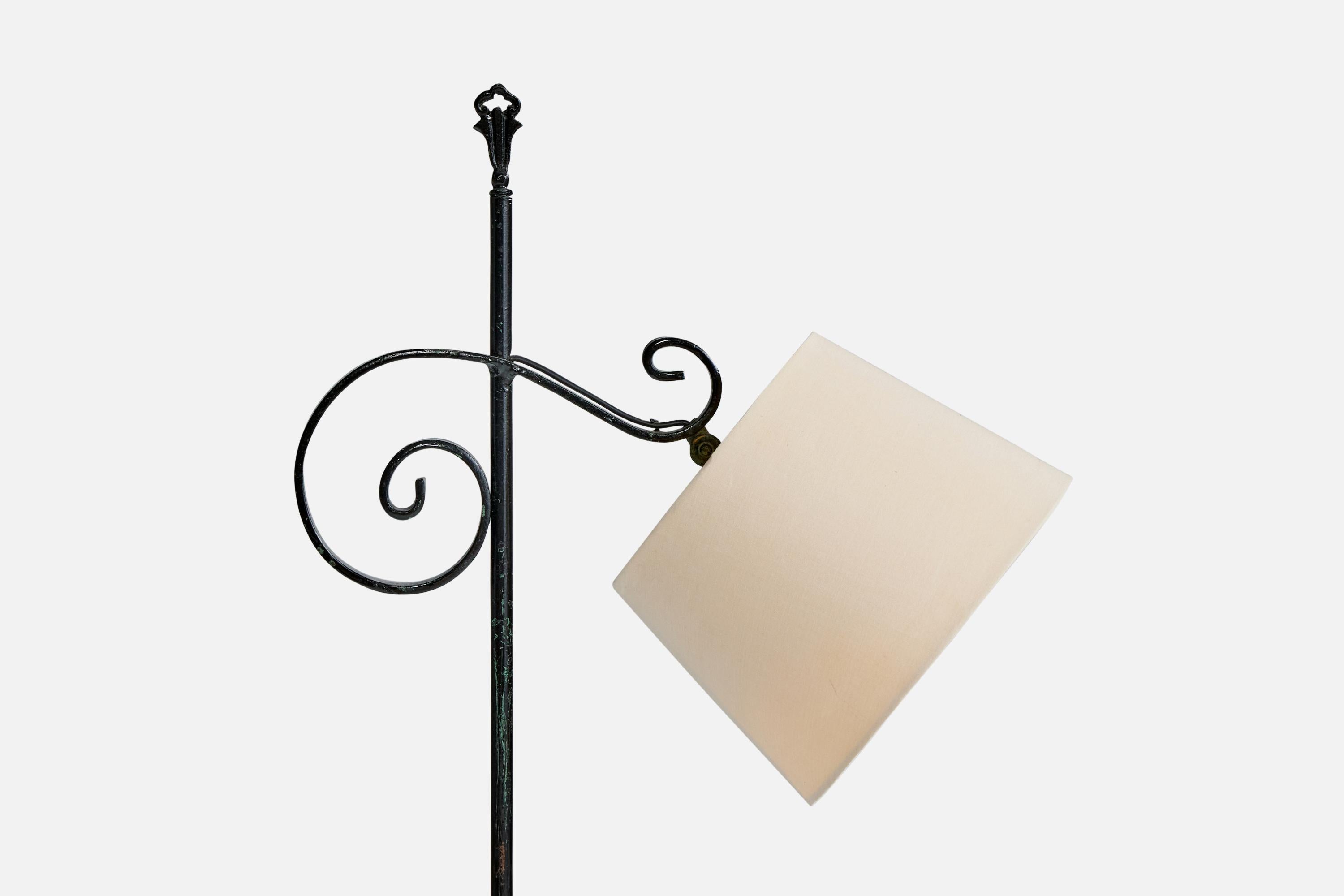 Scandinavian Modern Swedish Designer, Floor Lamp, Iron, Fabric, Sweden, 1940s For Sale