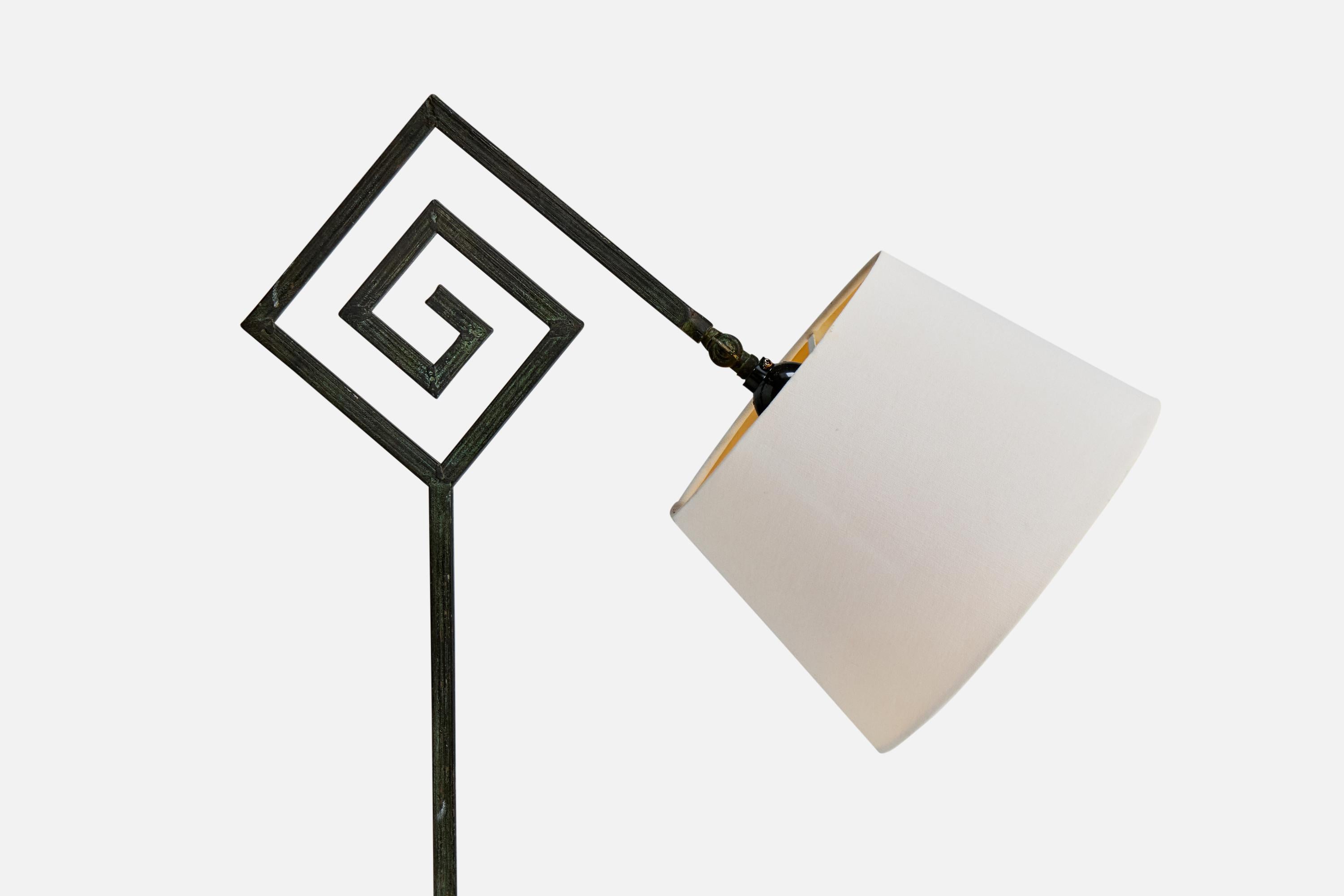 Scandinavian Modern Swedish Designer, Floor Lamp, Iron, Fabric, Sweden, 1940s For Sale