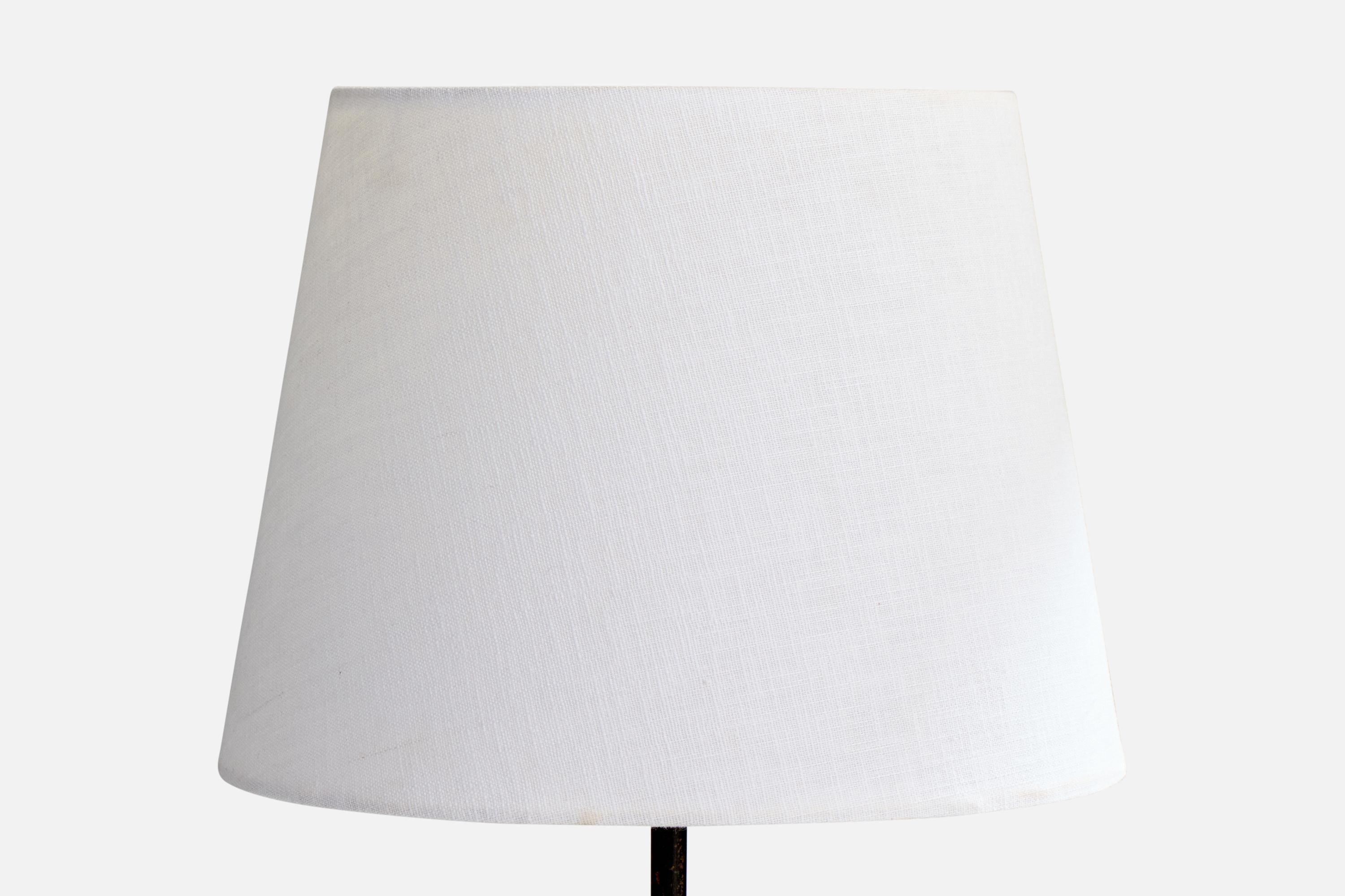 Swedish Designer, Floor Lamp, Iron, Fabric, Sweden, 1940s In Good Condition For Sale In High Point, NC