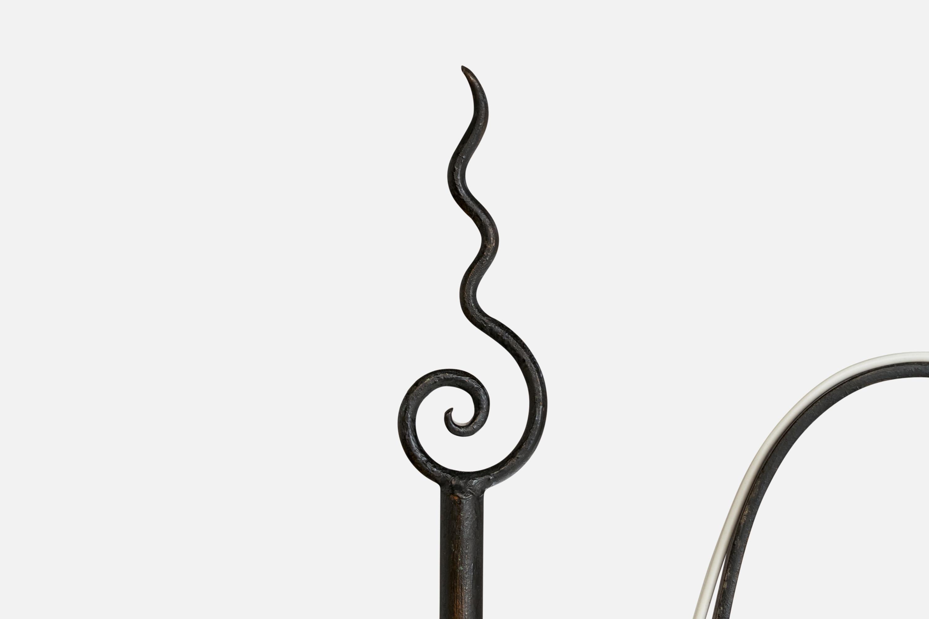 Mid-20th Century Swedish Designer, Floor Lamp, Iron, Fabric, Sweden, 1940s For Sale