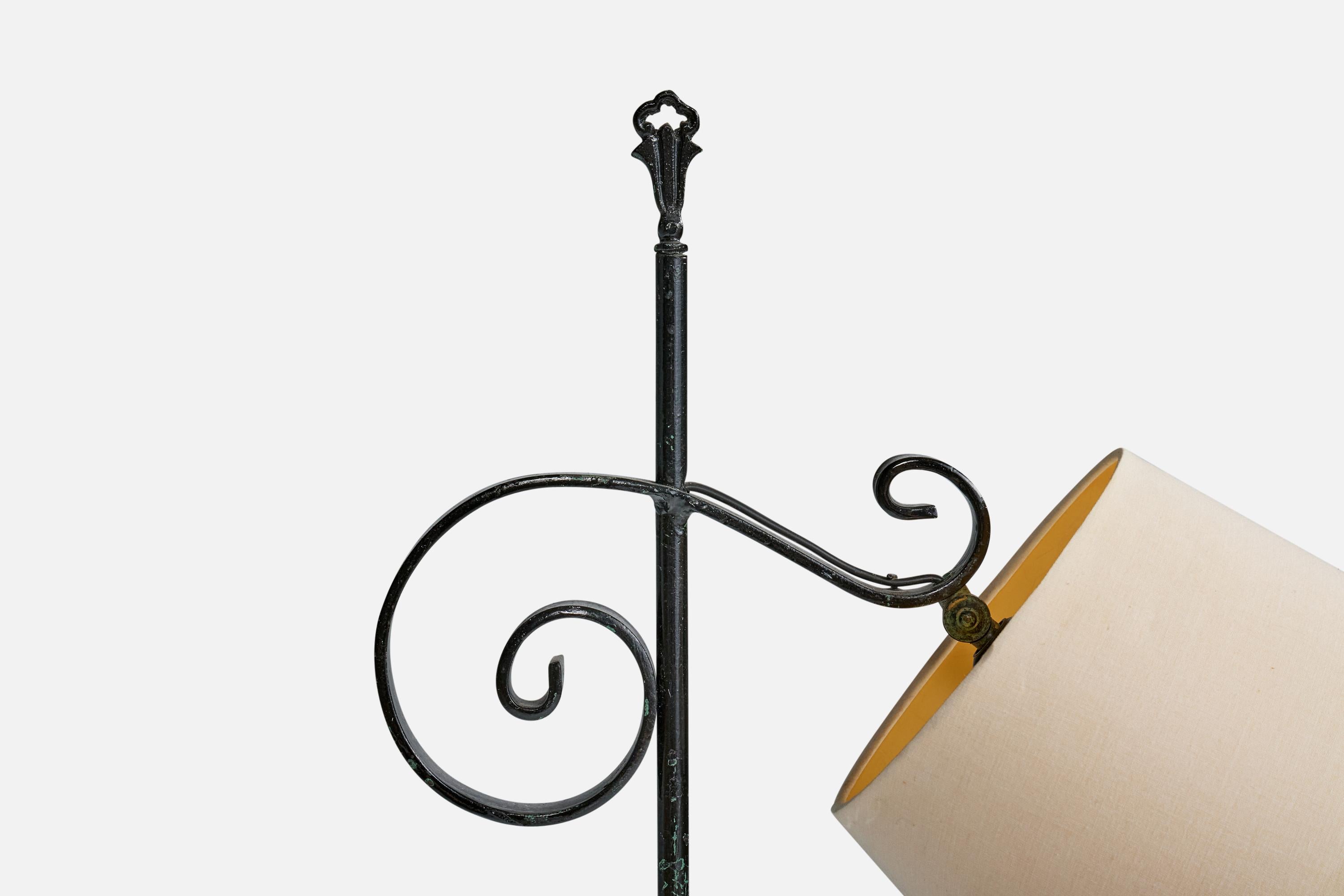 Mid-20th Century Swedish Designer, Floor Lamp, Iron, Fabric, Sweden, 1940s For Sale