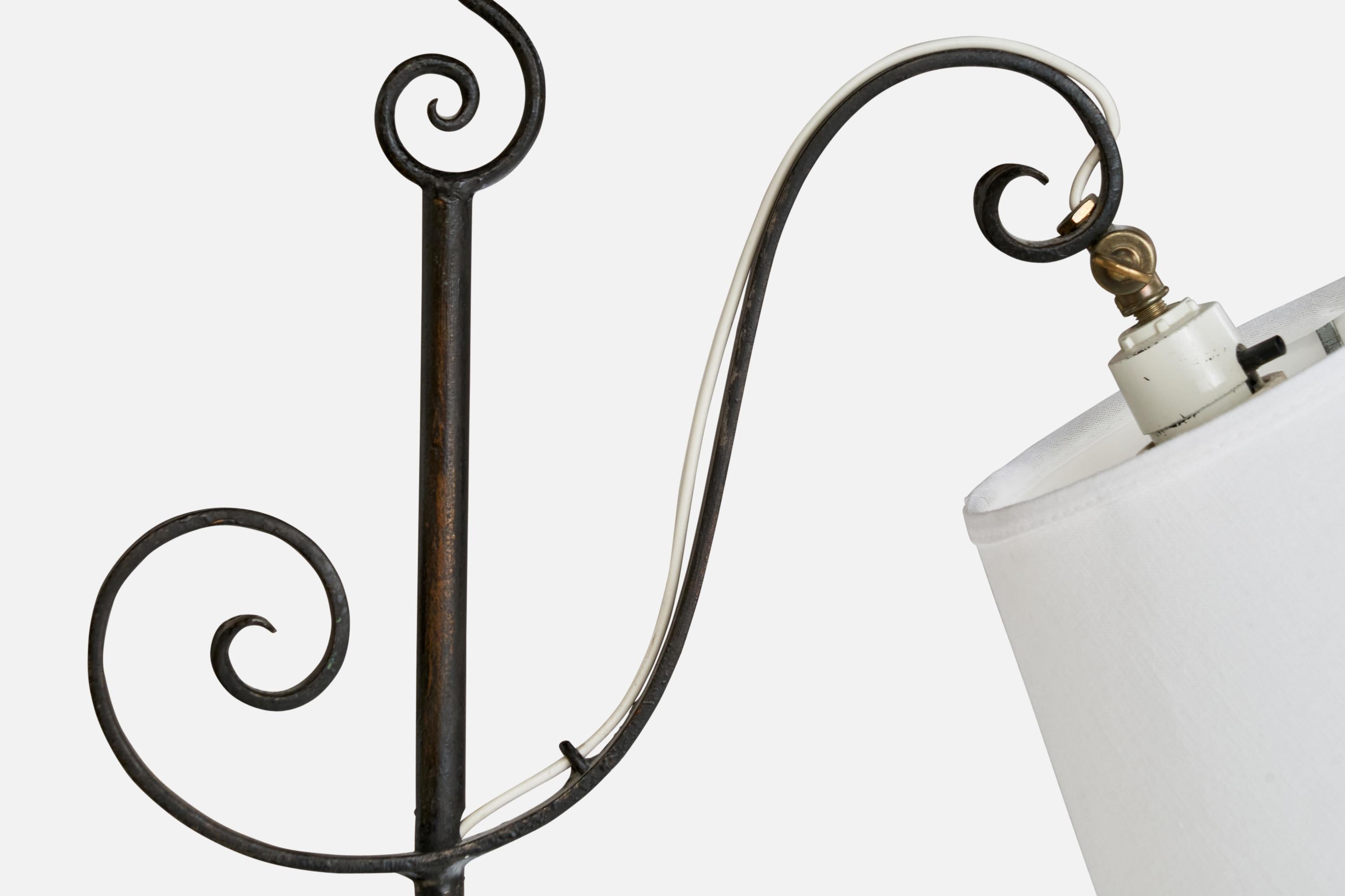 Swedish Designer, Floor Lamp, Iron, Fabric, Sweden, 1940s For Sale 1