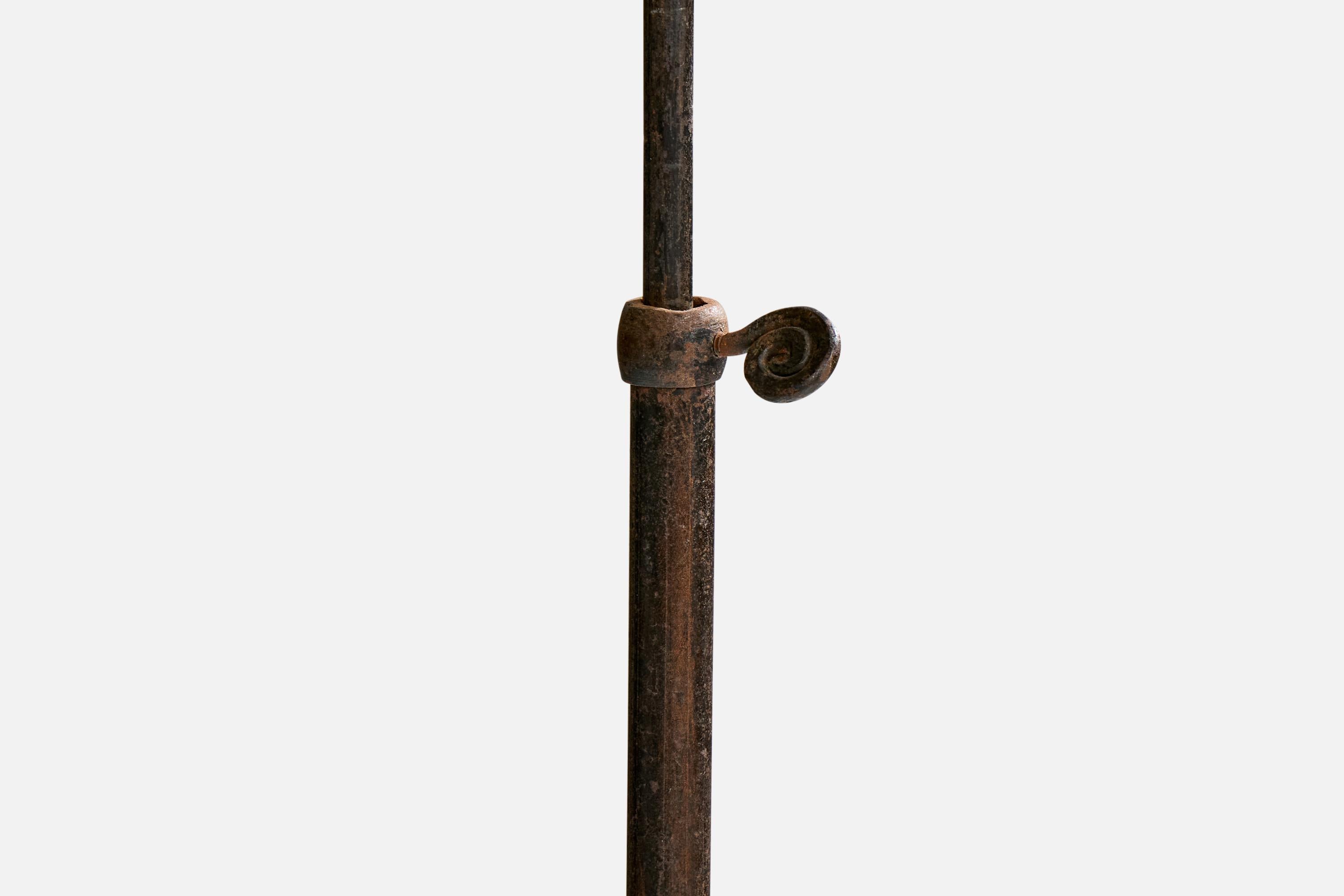 Swedish Designer, Floor Lamp, Iron, Fabric, Sweden, 1940s For Sale 1