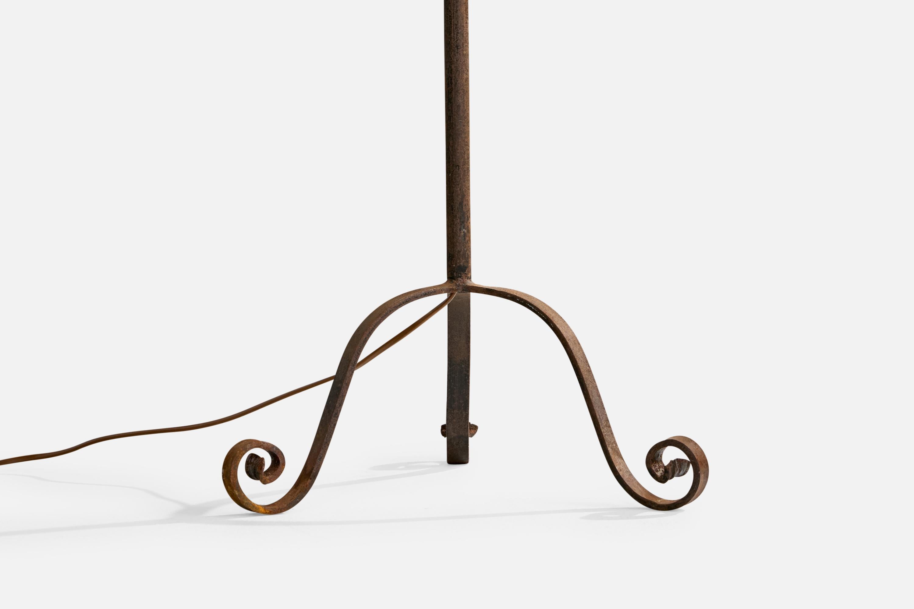 Swedish Designer, Floor Lamp, Iron, Fabric, Sweden, 1940s For Sale 3
