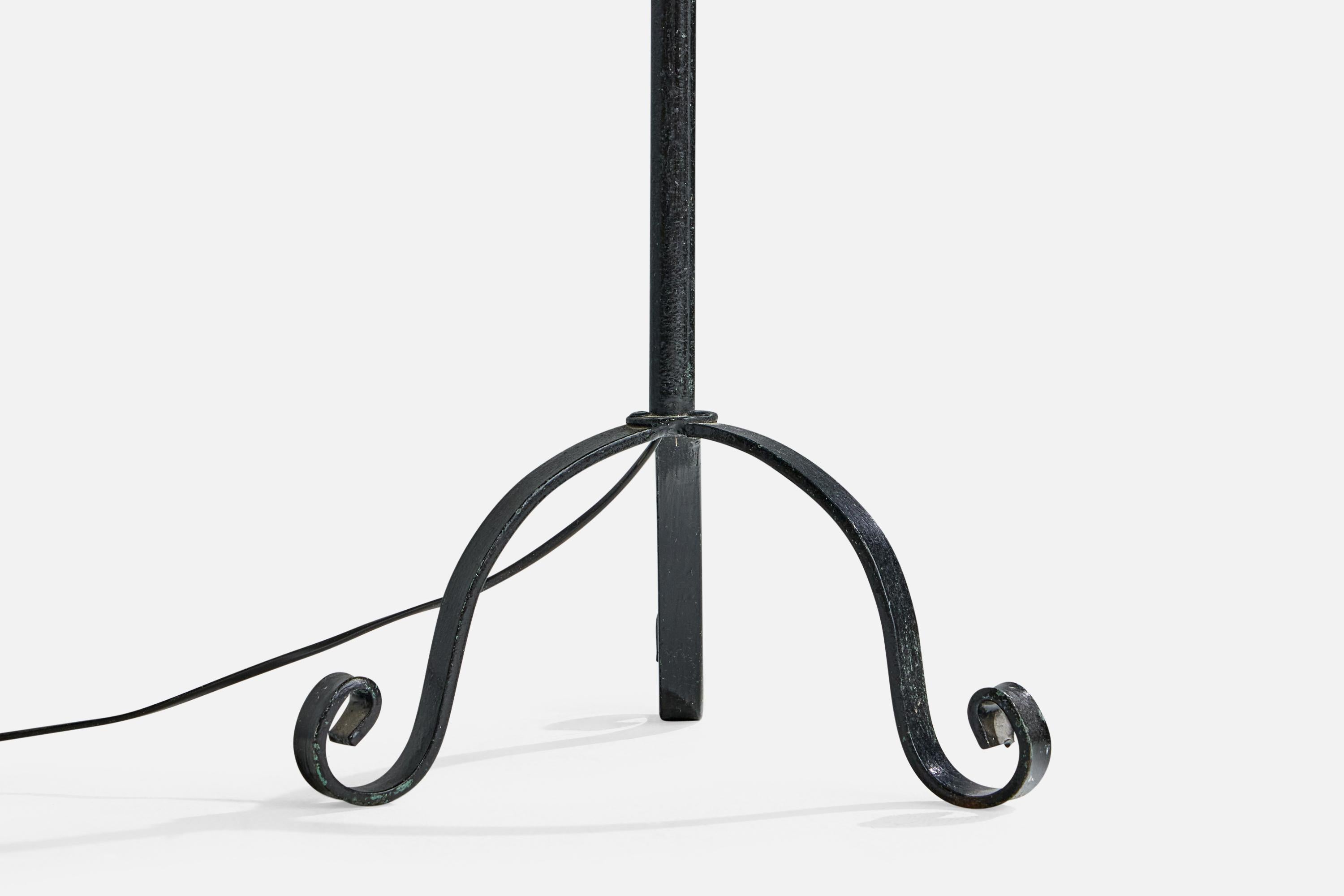 Swedish Designer, Floor Lamp, Iron, Fabric, Sweden, 1940s For Sale 3