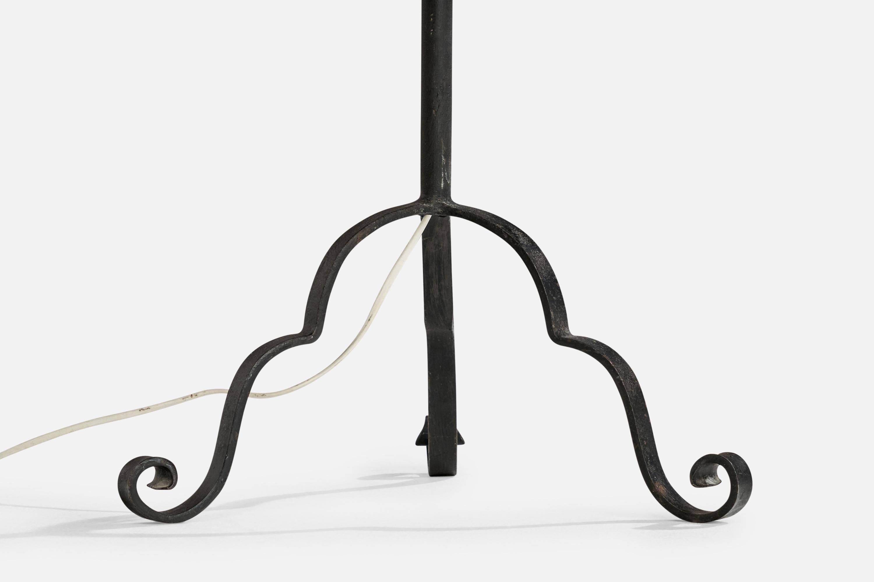 Swedish Designer, Floor Lamp, Iron, Fabric, Sweden, 1940s For Sale 4