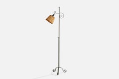 Swedish Designer, Floor Lamp, Iron, Rattan, Sweden, 1930s