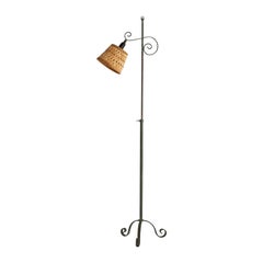 Swedish Designer, Floor Lamp, Iron, Rattan, Sweden, 1930s