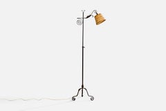 Swedish Designer, Floor Lamp, Iron, Rattan, Sweden, 1940s