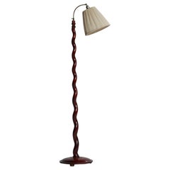 Lampada da terra di design svedese, mogano, acciaio, tessuto, Svezia, anni '30