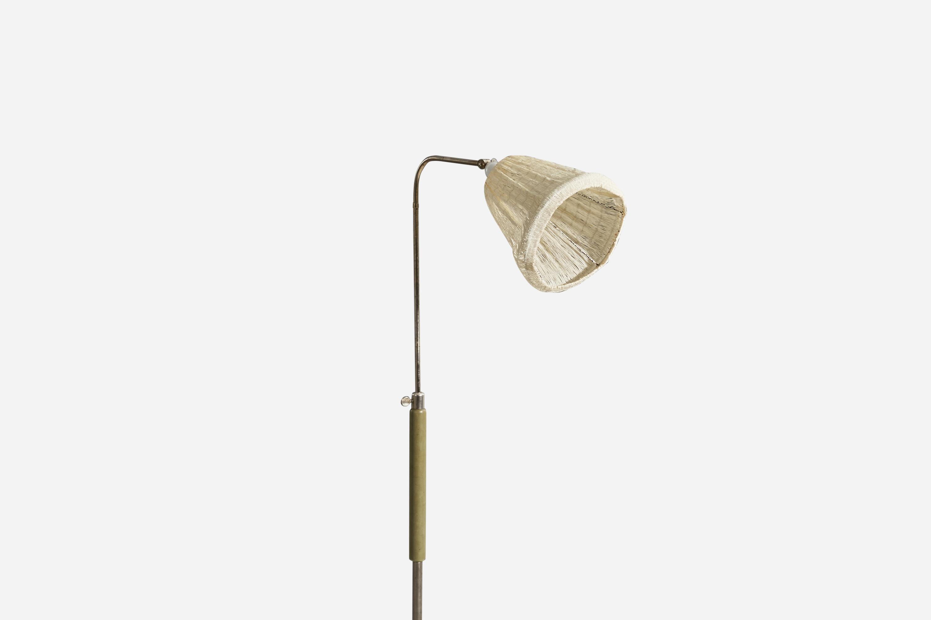 Swedish Designer, Floor Lamp, Metal, Bakelite, Grasscloth, Sweden, 1930s In Good Condition For Sale In High Point, NC