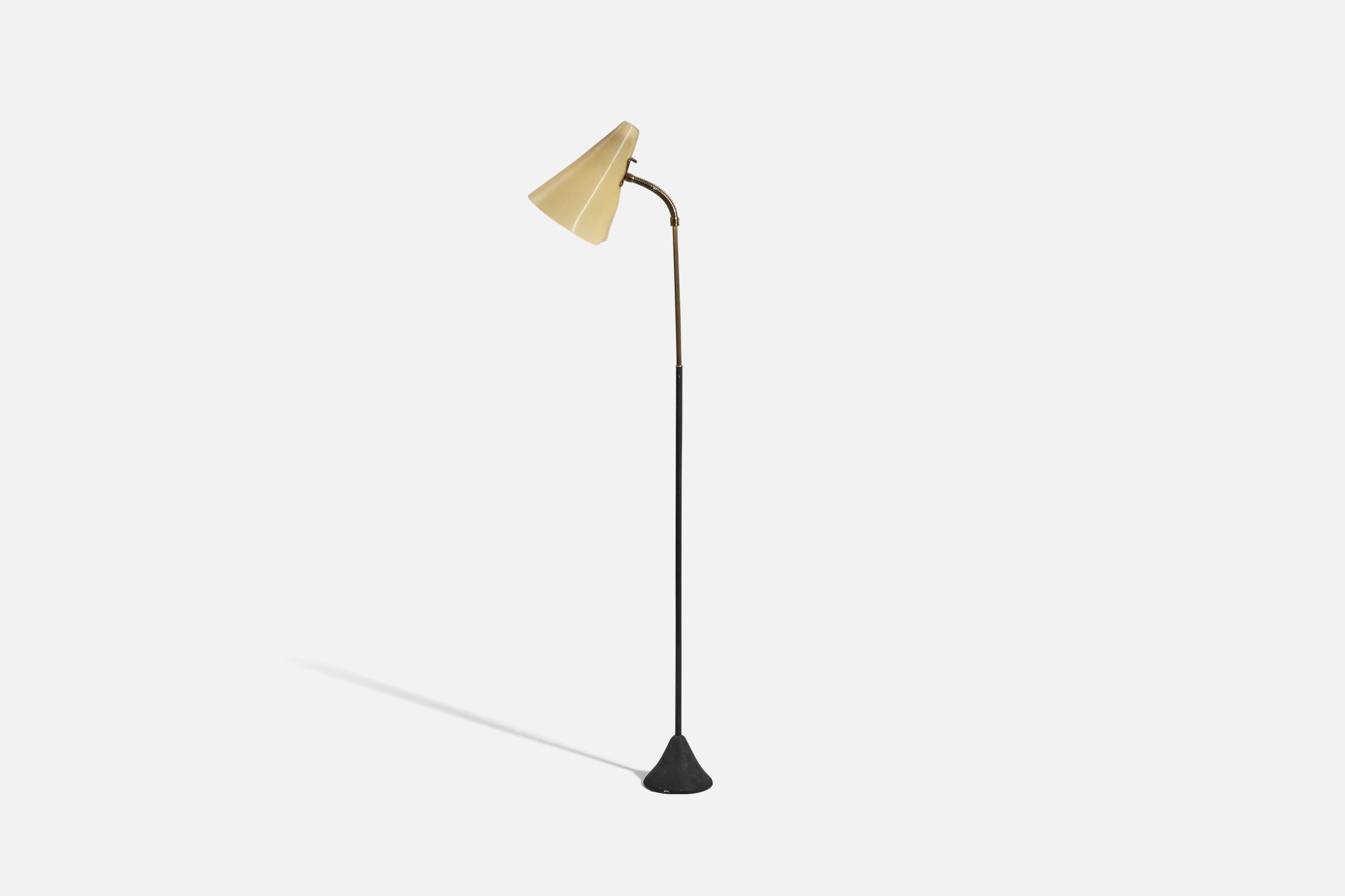 Mid-Century Modern Swedish Designer, Floor Lamp, Metal, Brass, Acrylic, Sweden, c. 1950s