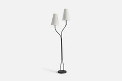 Swedish Designer, Floor Lamp, Metal, Brass, Fabric, Sweden, 1950s