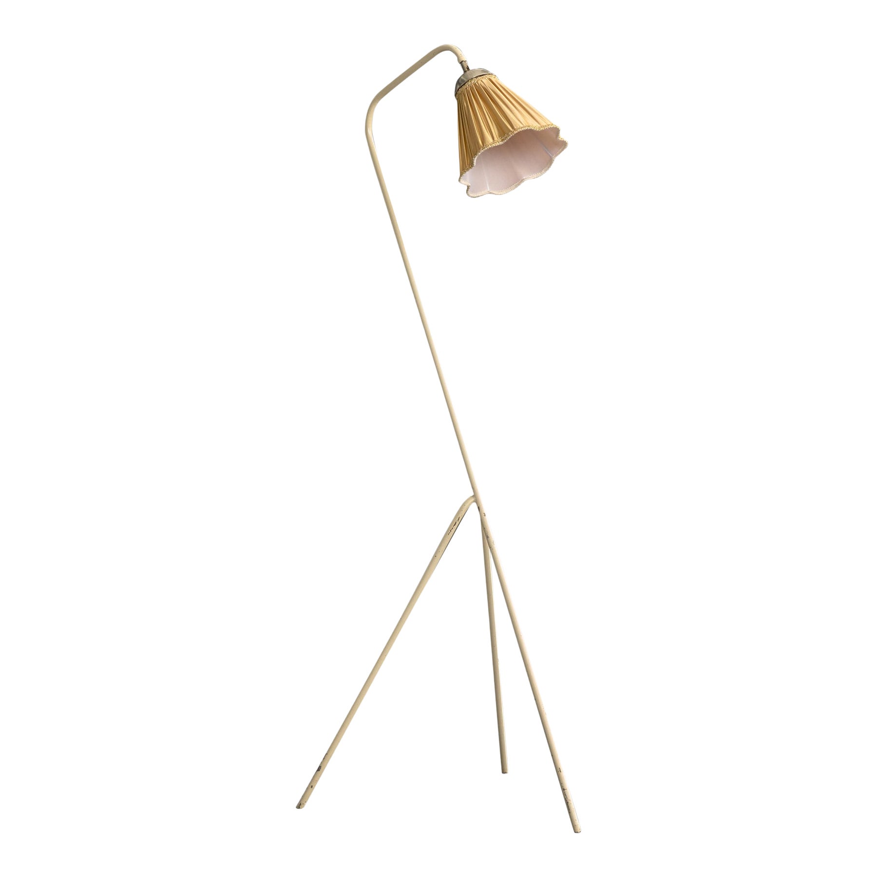 Designer suédois, lampadaire, métal, laiton, tissu, Suède, années 1950