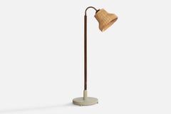 Swedish Designer, Floor Lamp, Metal, Brass, Rattan, Wood, Sweden, 1940s