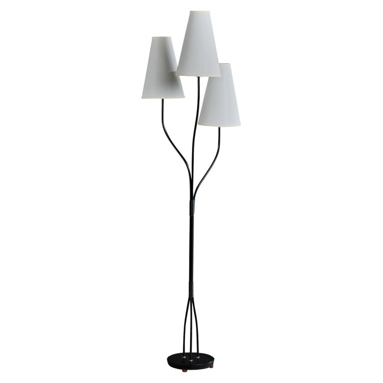 Swedish Designer, Floor Lamp, Metal, Brass, Rubber, Fabric, Sweden, 1960s