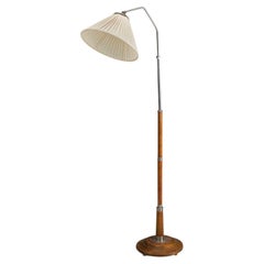 Swedish Designer, Floor Lamp, Metal, Wood, Fabric, Sweden, 1930s