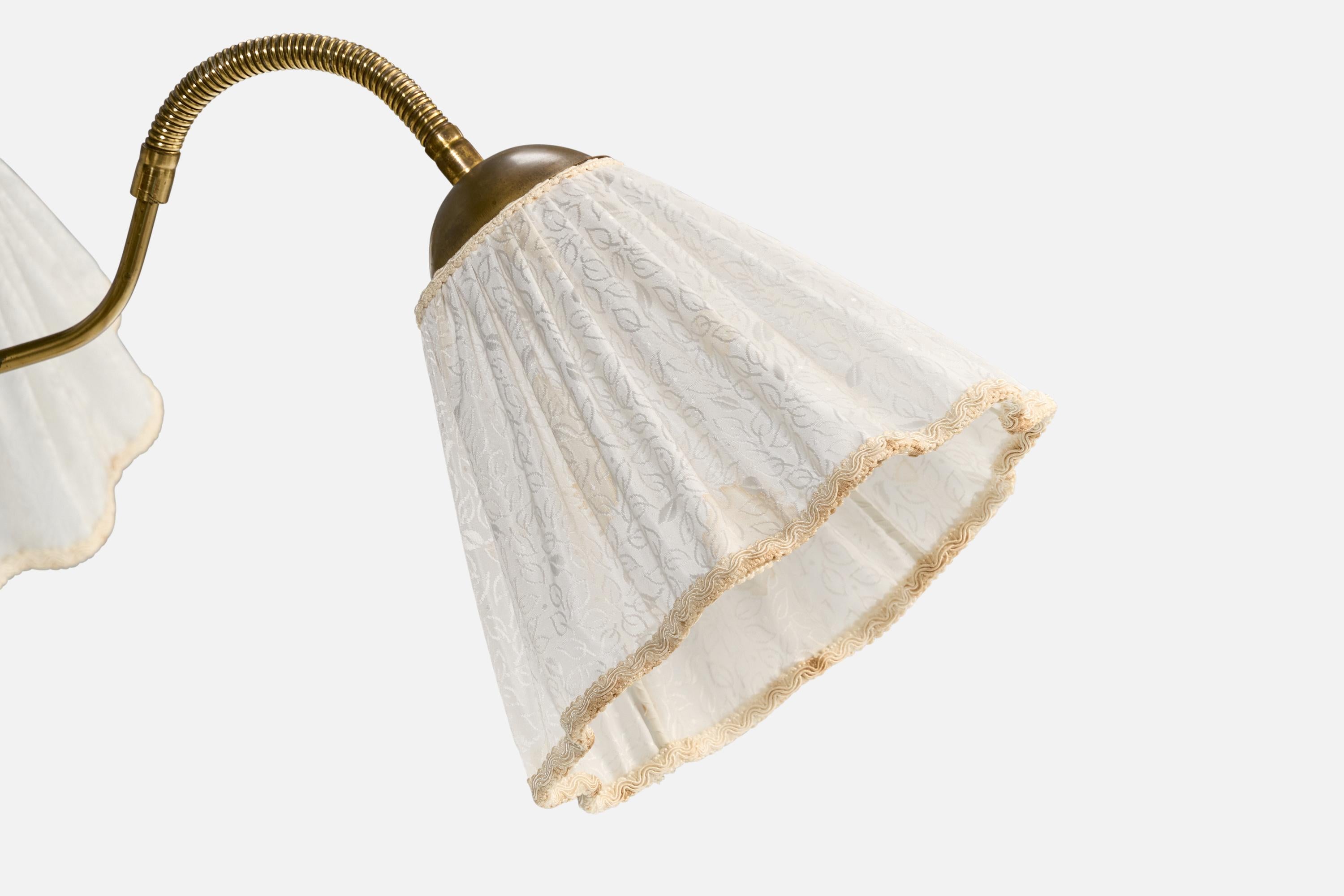 Lampada da terra di design svedese, Oak, ottone, tessuto, Svezia, anni '1930 in vendita 6