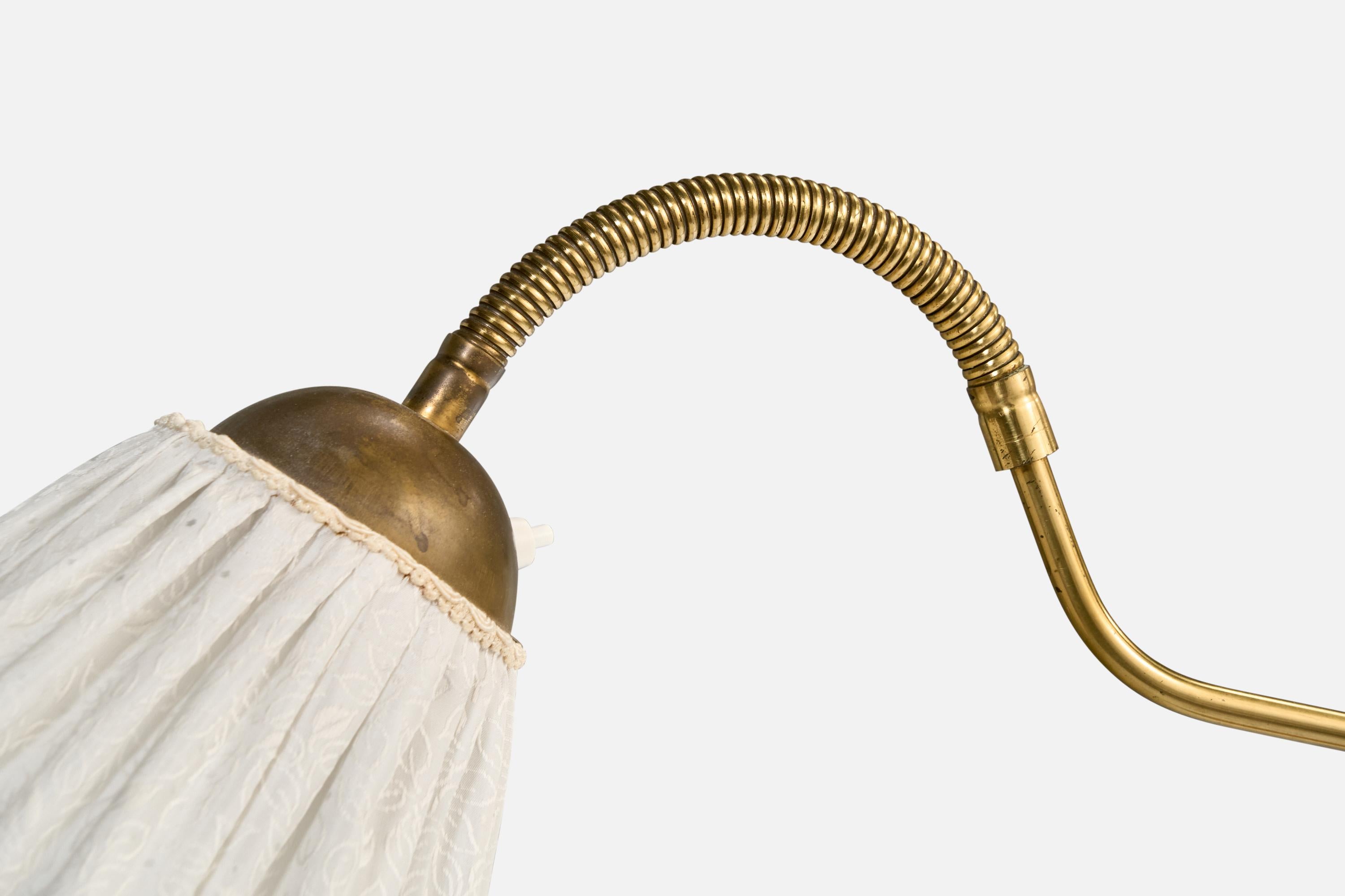 Lampada da terra di design svedese, Oak, ottone, tessuto, Svezia, anni '1930 in vendita 7