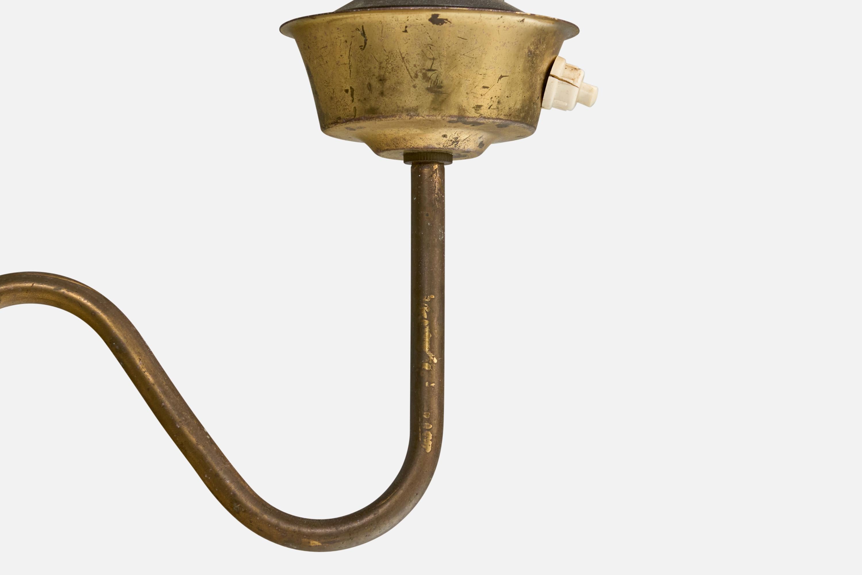 Ottone Lampada da terra di design svedese, Oak, ottone, tessuto, Svezia, anni '1930 in vendita