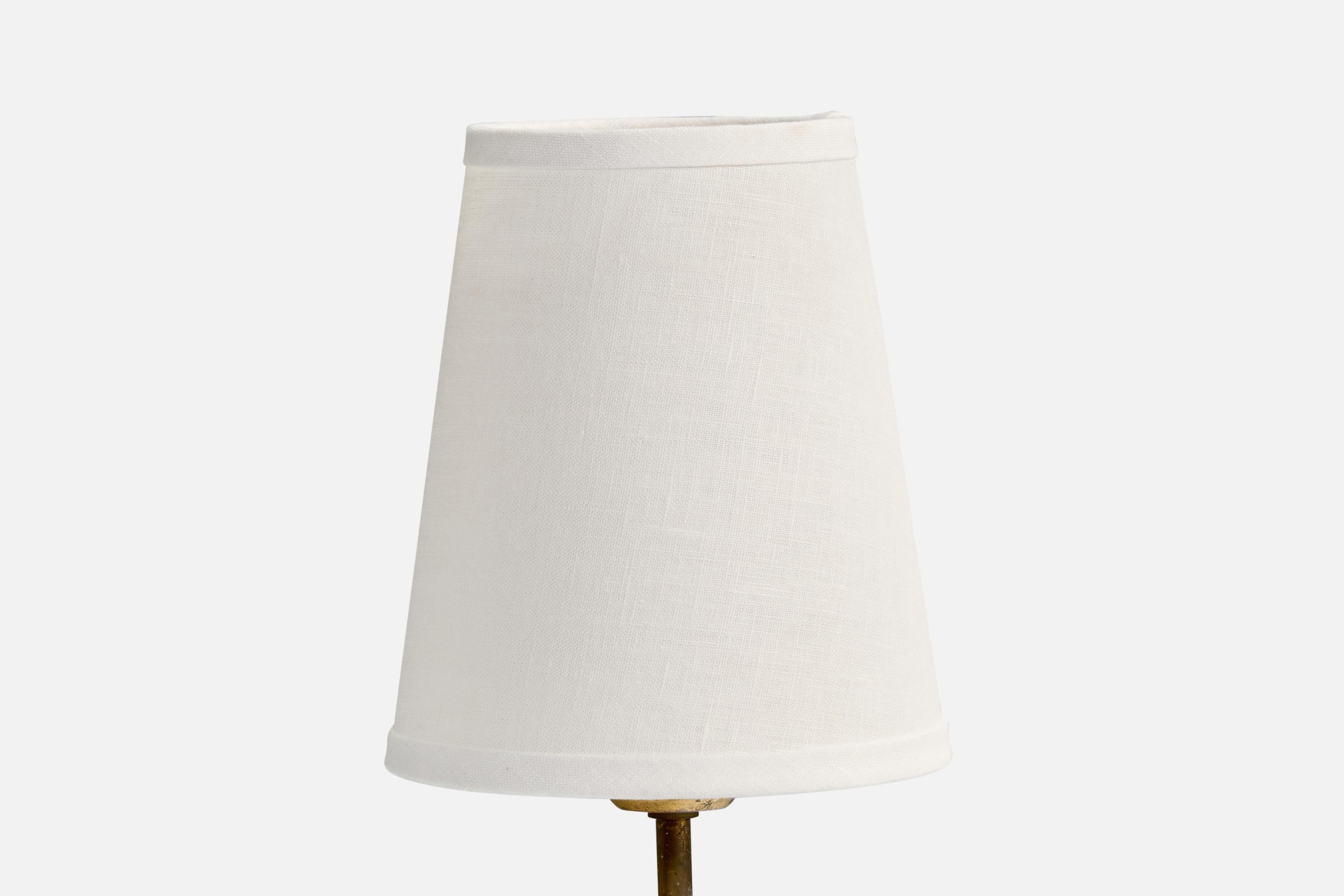 Lampada da terra di design svedese, Oak, ottone, tessuto, Svezia, anni '1930 in vendita 1