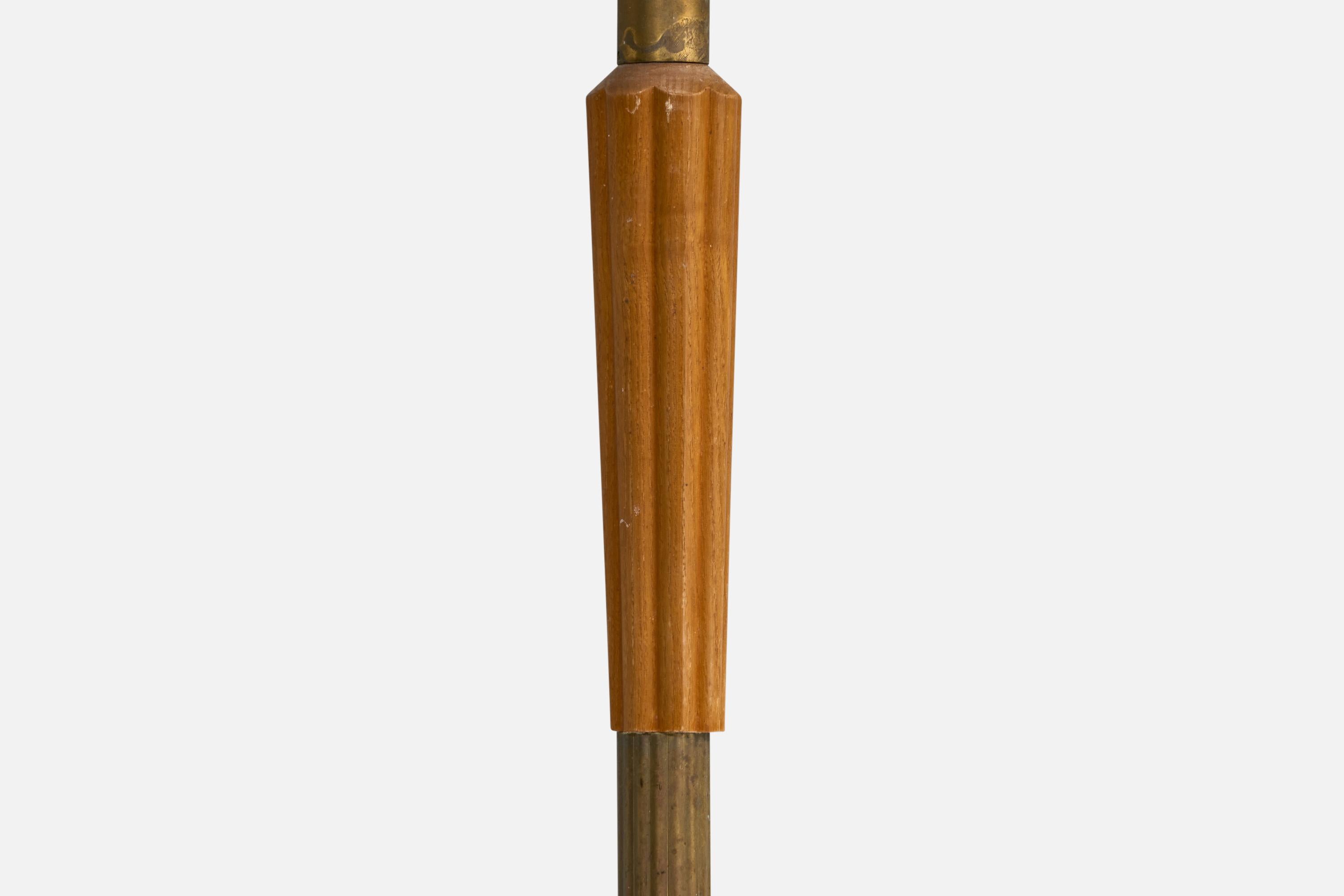 Lampada da terra di design svedese, Oak, ottone, tessuto, Svezia, anni '1930 in vendita 2