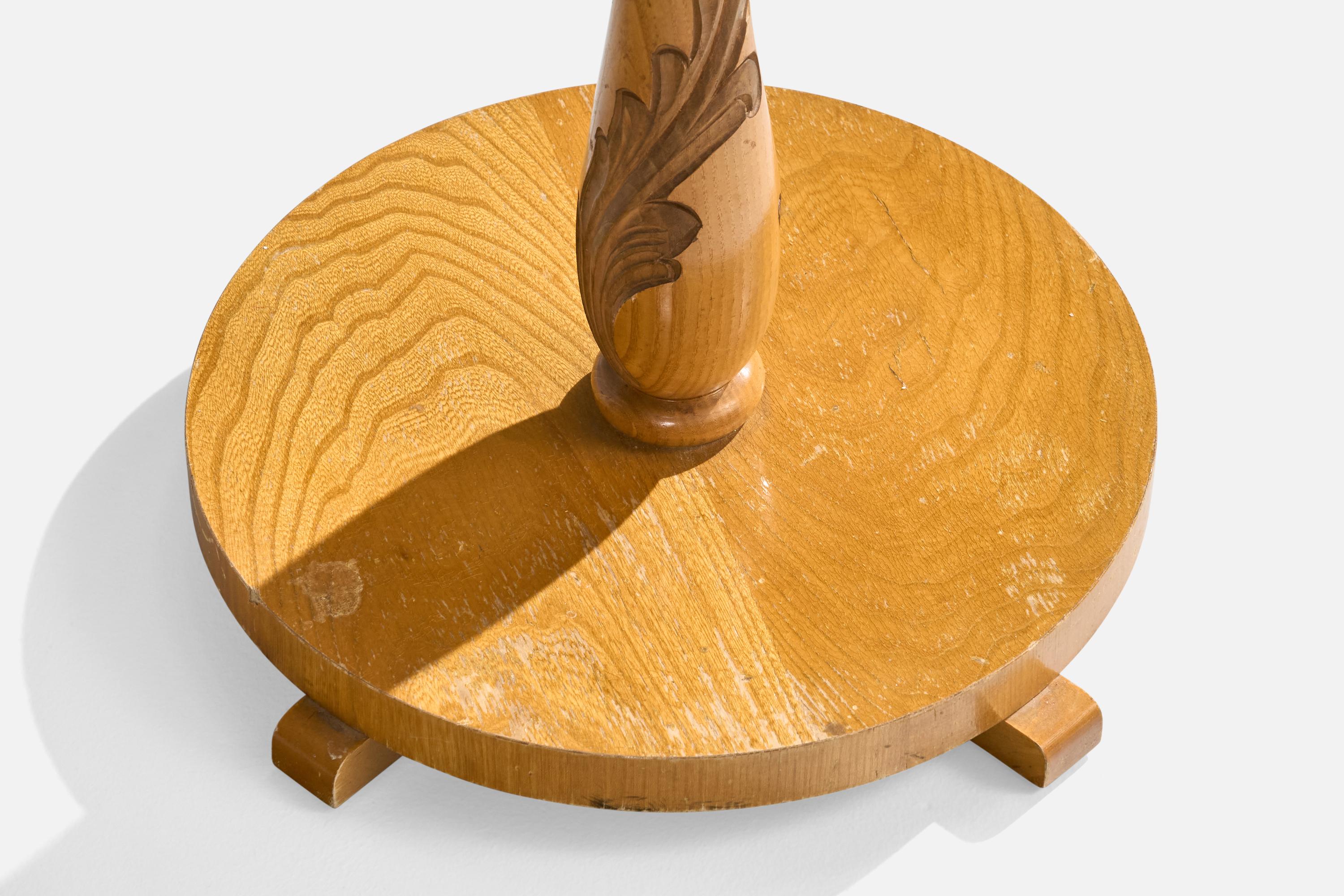 Lampada da terra di design svedese, Oak, ottone, tessuto, Svezia, anni '1930 in vendita 2