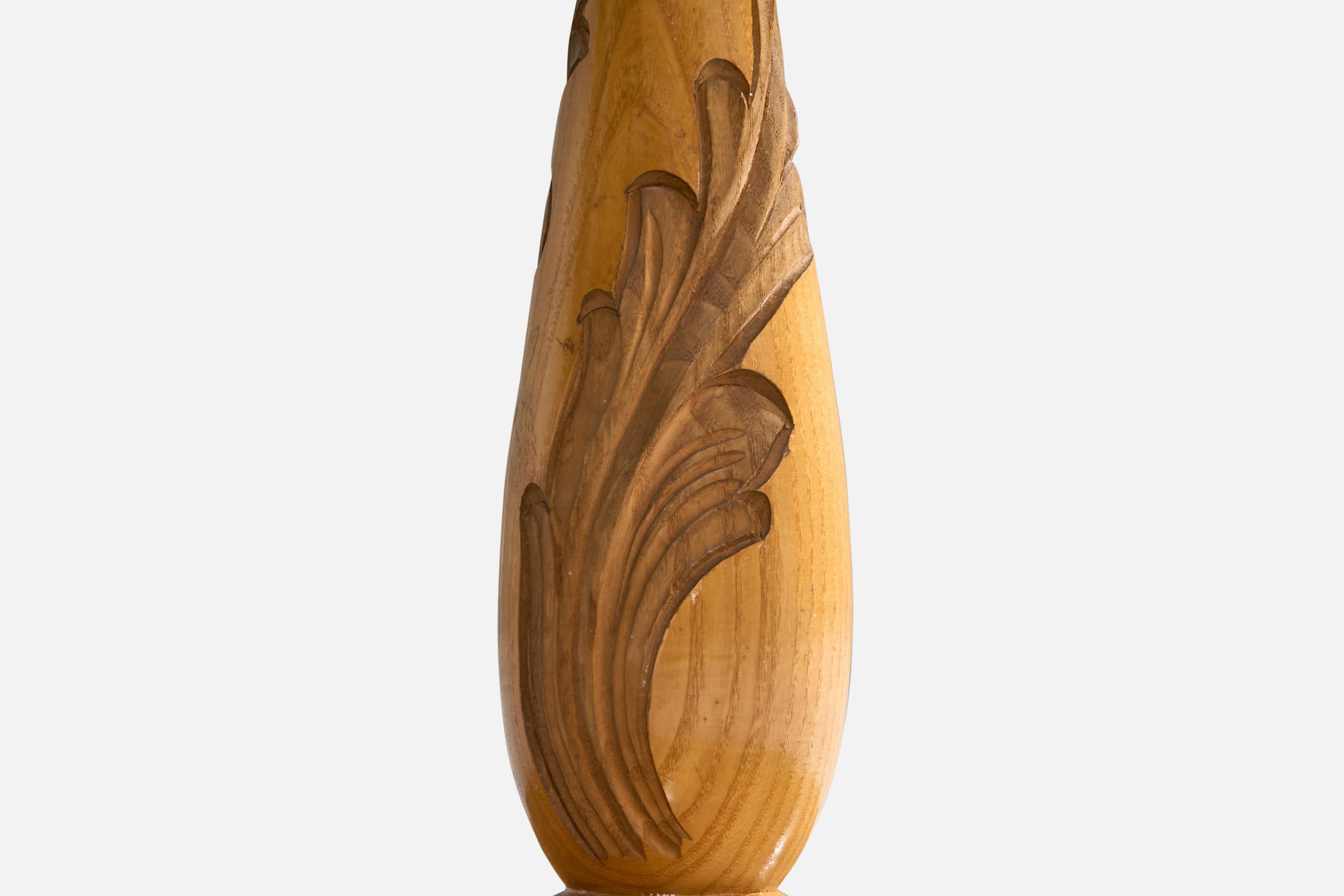 Lampada da terra di design svedese, Oak, ottone, tessuto, Svezia, anni '1930 in vendita 3