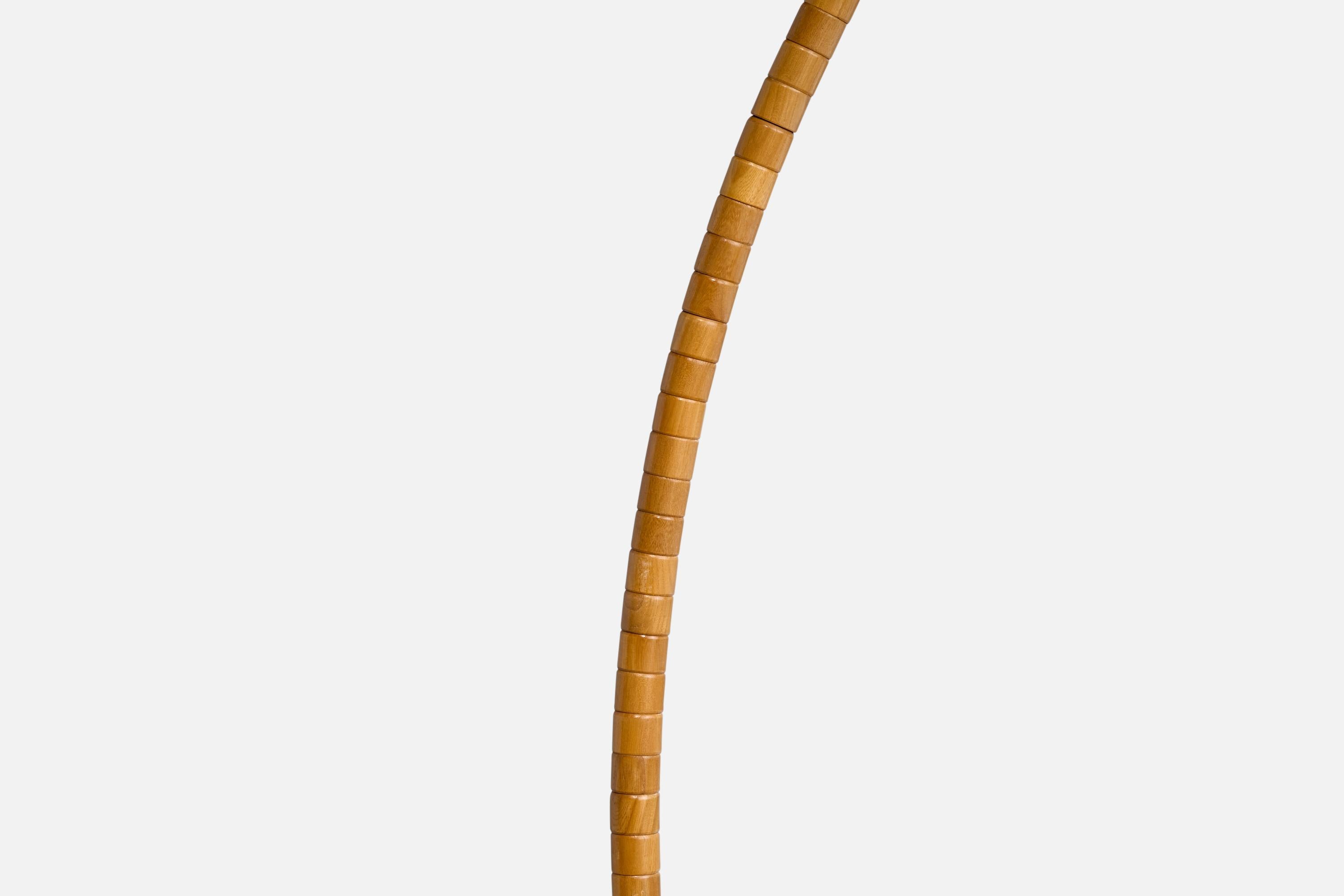 Lampada da terra di design svedese, Oak, ottone, tessuto, Svezia, anni '40 in vendita 3