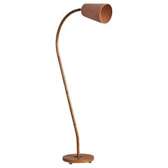 Swedish Designer, Floor Lamp, Oak, Brass, Paper, Sweden, 1930s