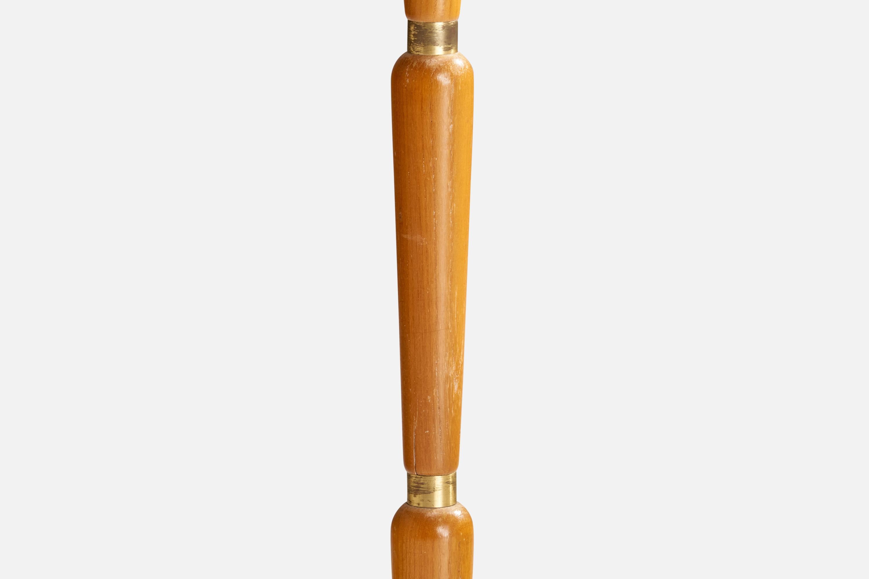 Schwedische Designerin, Stehlampe, Eiche, Messing, Rattan, Schweden, 1930er Jahre im Angebot 2