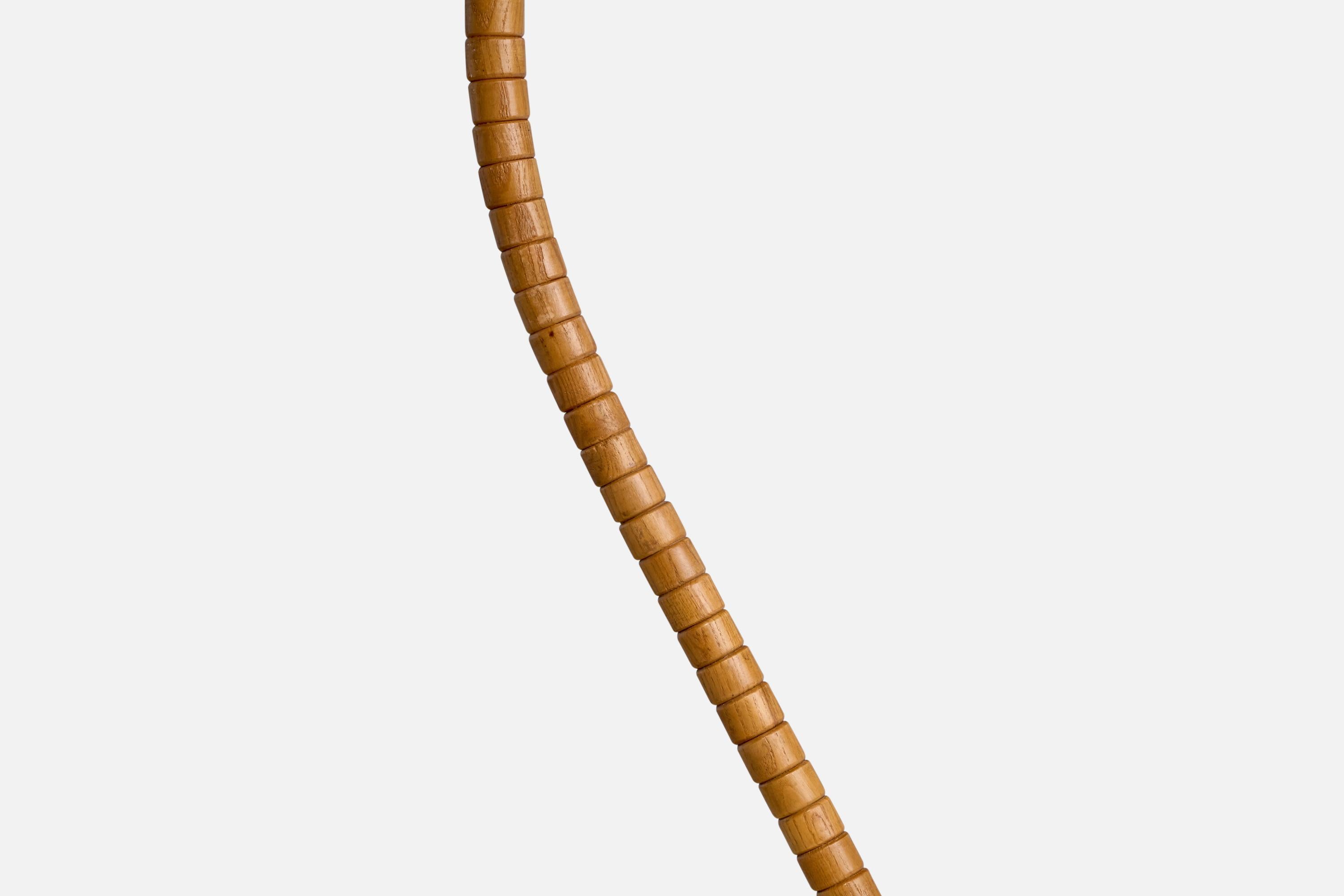 Mid-20th Century Swedish Designer, Floor Lamp, Oak, Fabric, Brass, Sweden, 1940s