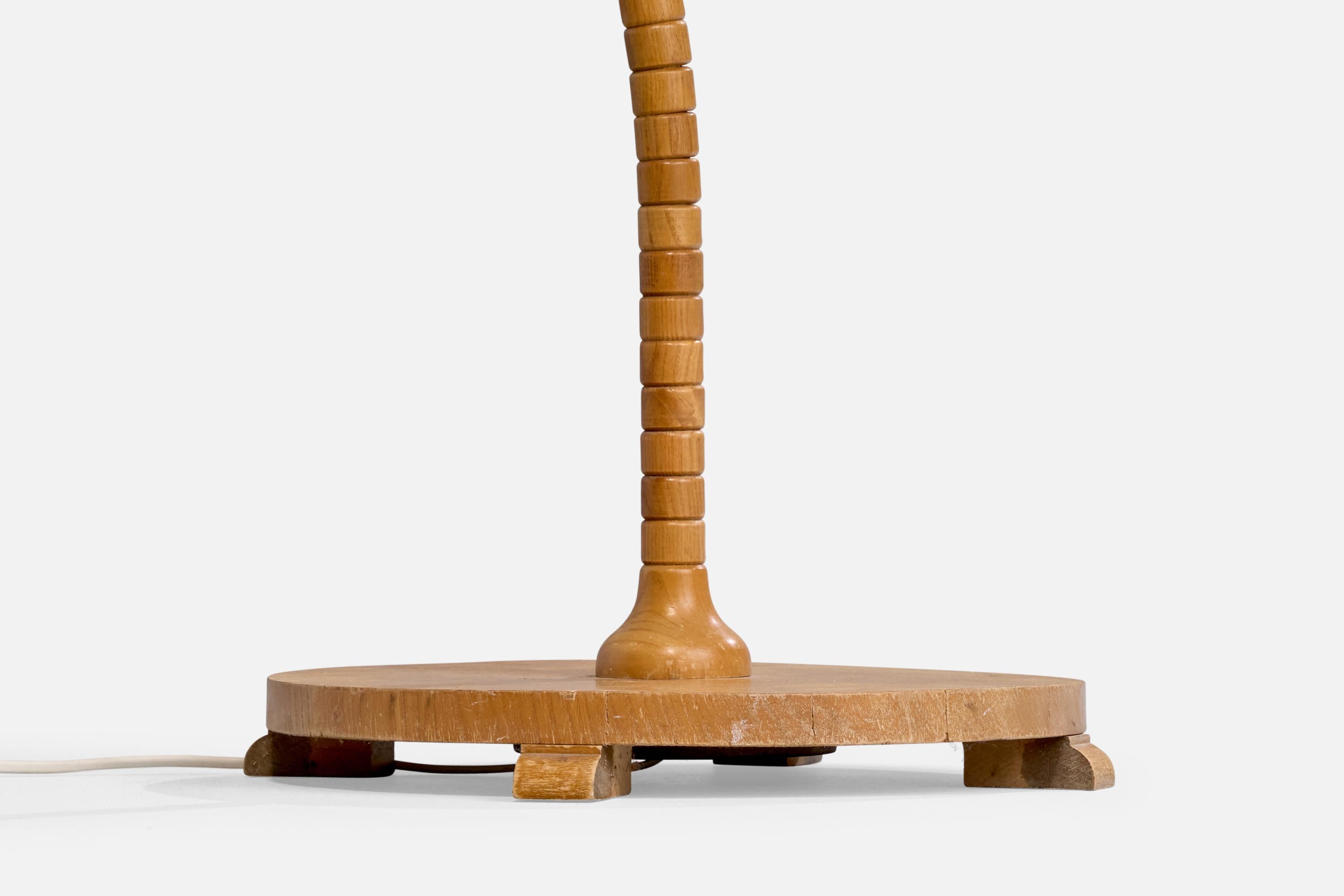Swedish Designer, Floor Lamp, Oak, Fabric, Brass, Sweden, 1940s 3